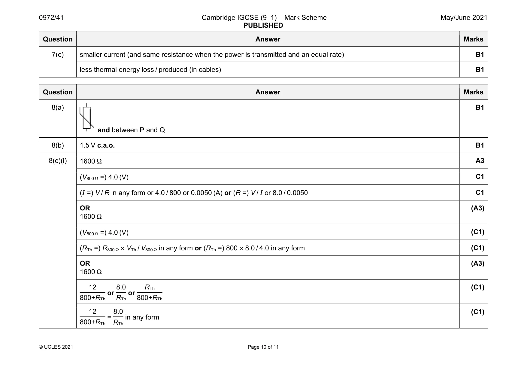 Mark scheme, page 10 of 11