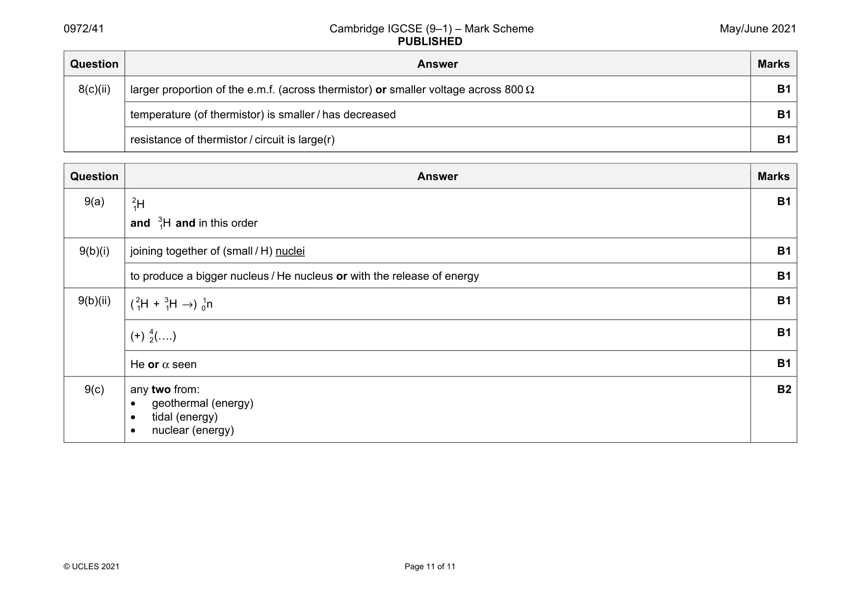 Mark scheme, page 11 of 11