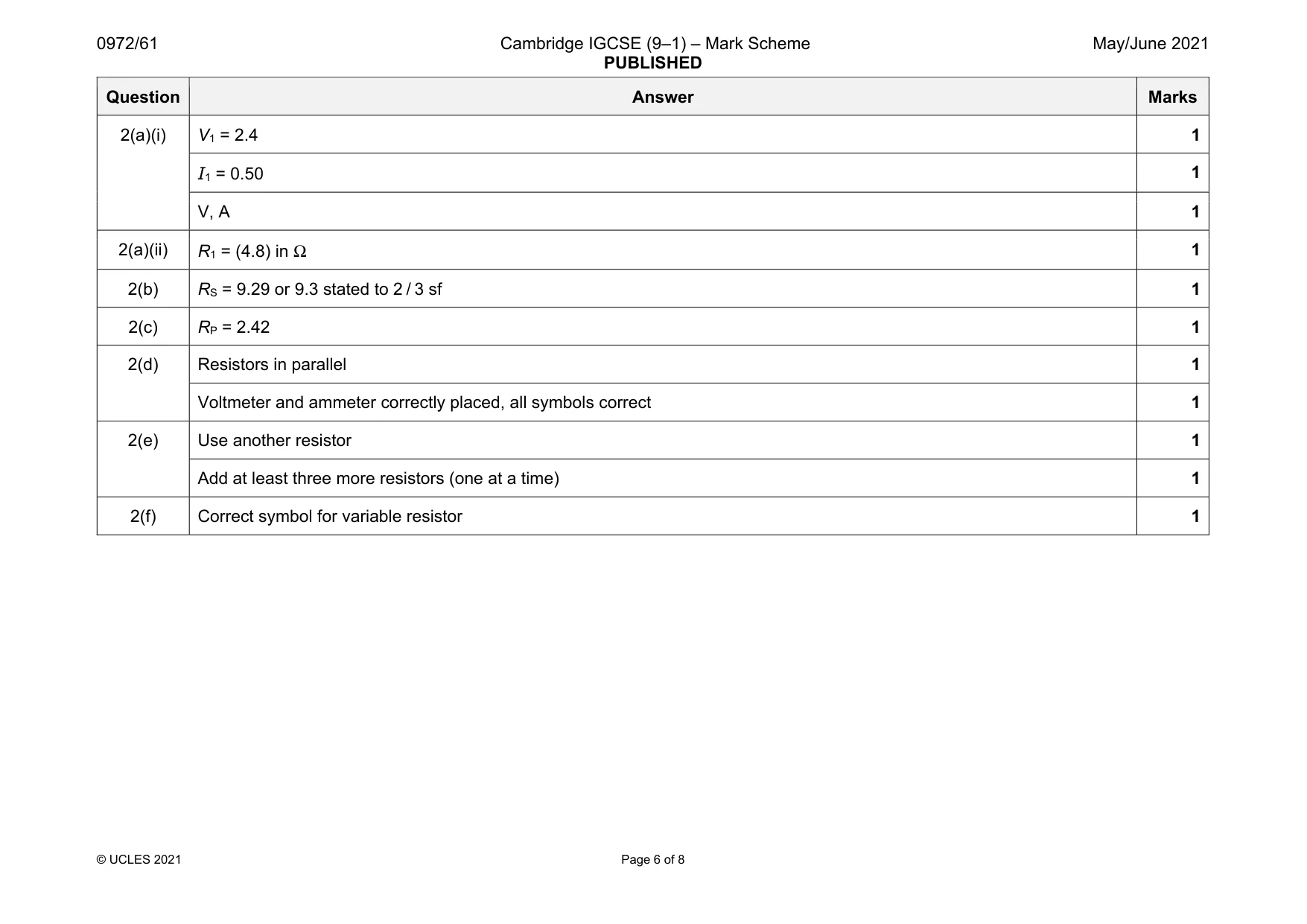 Mark scheme, page 6 of 8
