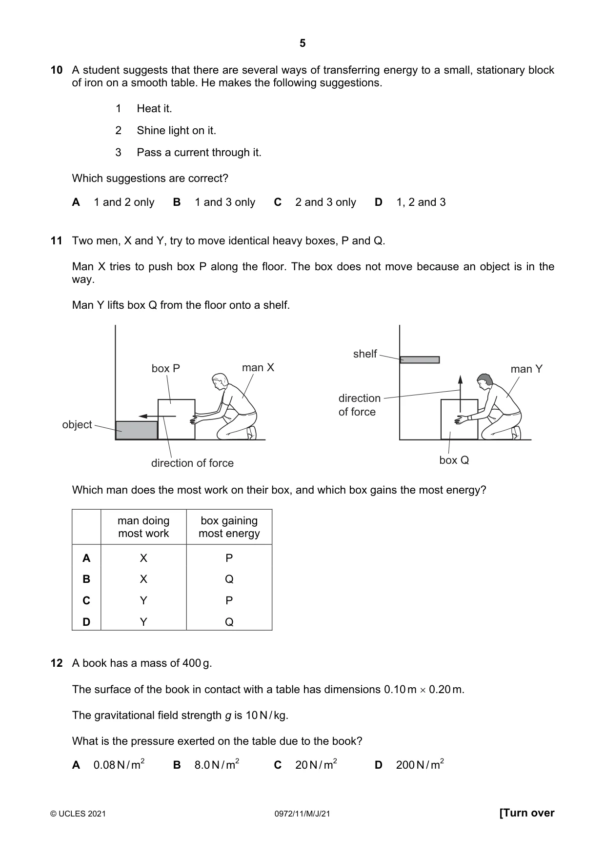 Cambridge IGCSE Physics (9-1) 0972 2021 May/June Paper 1 · Variant 1 question paper, page 5 of 16