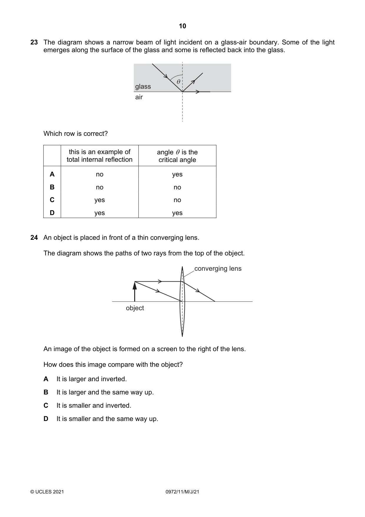 Cambridge IGCSE Physics (9-1) 0972 2021 May/June Paper 1 · Variant 1 question paper, page 10 of 16