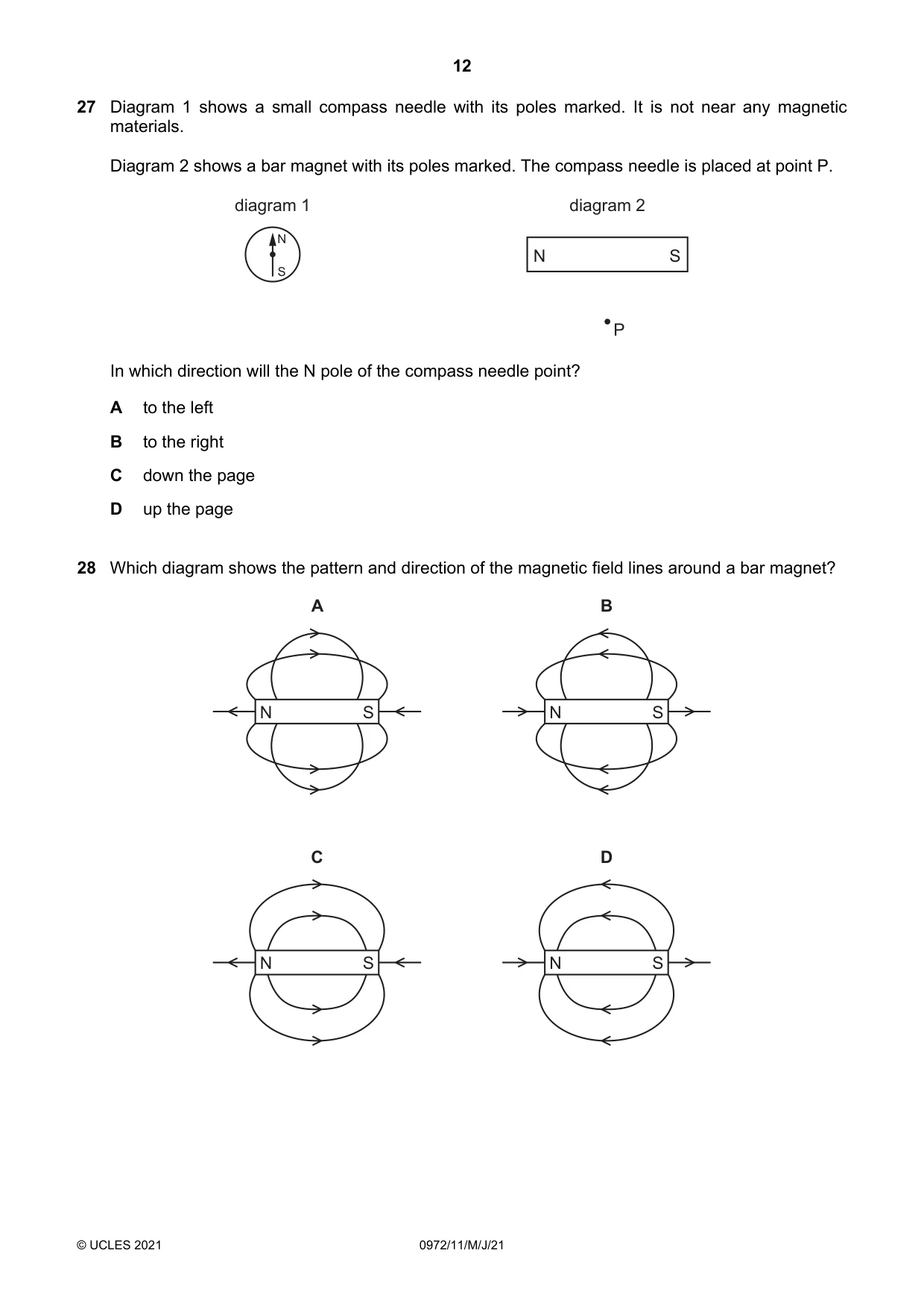 Cambridge IGCSE Physics (9-1) 0972 2021 May/June Paper 1 · Variant 1 question paper, page 12 of 16