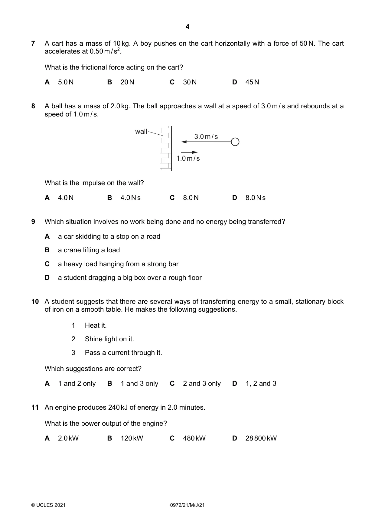 Cambridge IGCSE Physics (9-1) 0972 2021 May/June Paper 2 · Variant 1 question paper, page 4 of 16