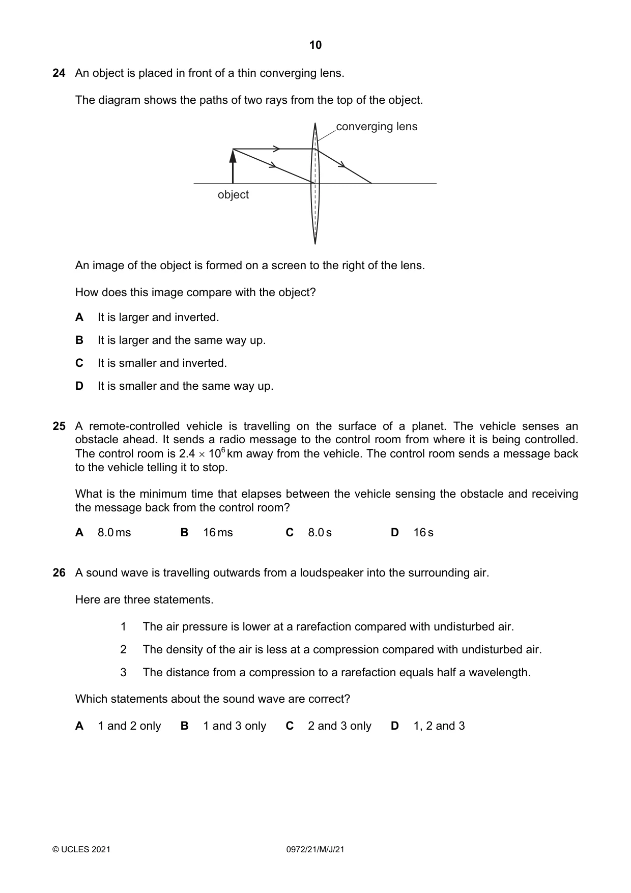 Cambridge IGCSE Physics (9-1) 0972 2021 May/June Paper 2 · Variant 1 question paper, page 10 of 16