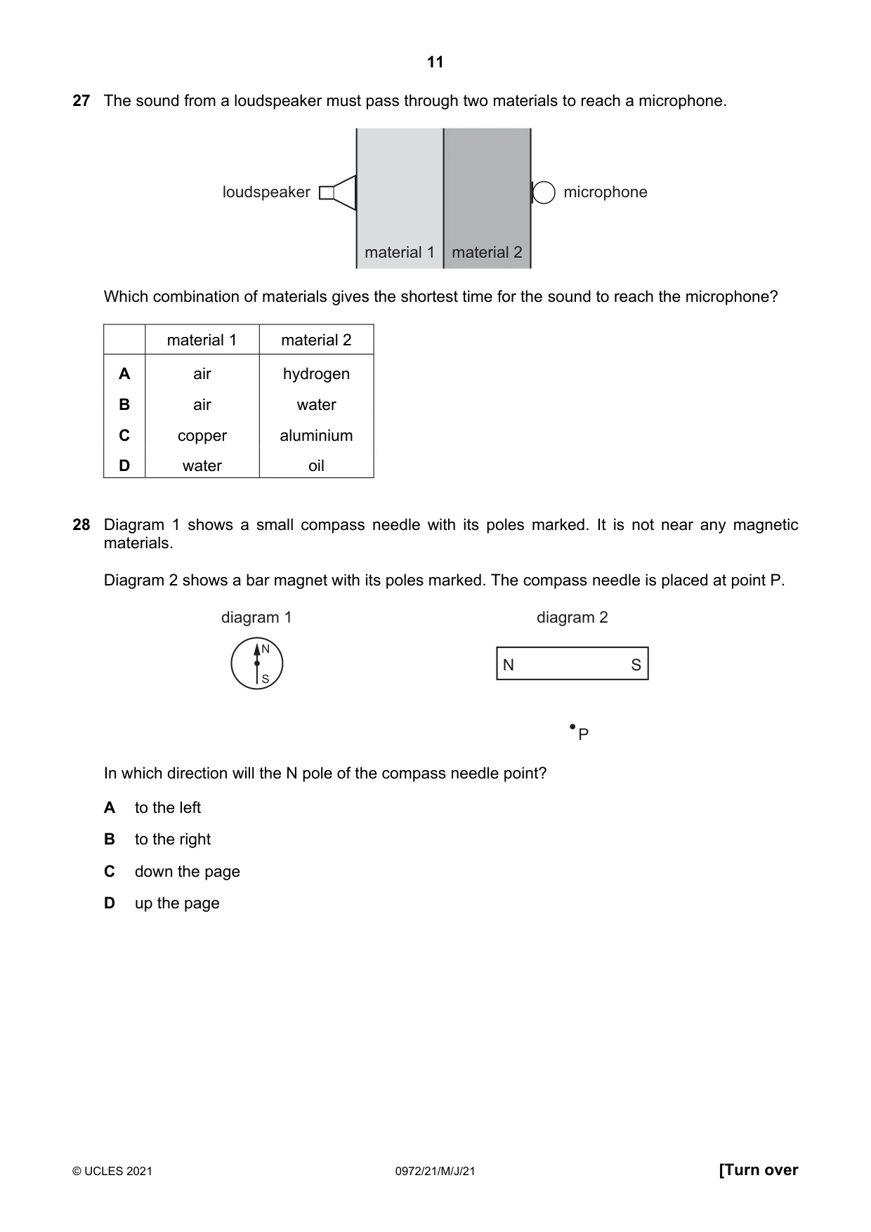 Cambridge IGCSE Physics (9-1) 0972 2021 May/June Paper 2 · Variant 1 question paper, page 11 of 16