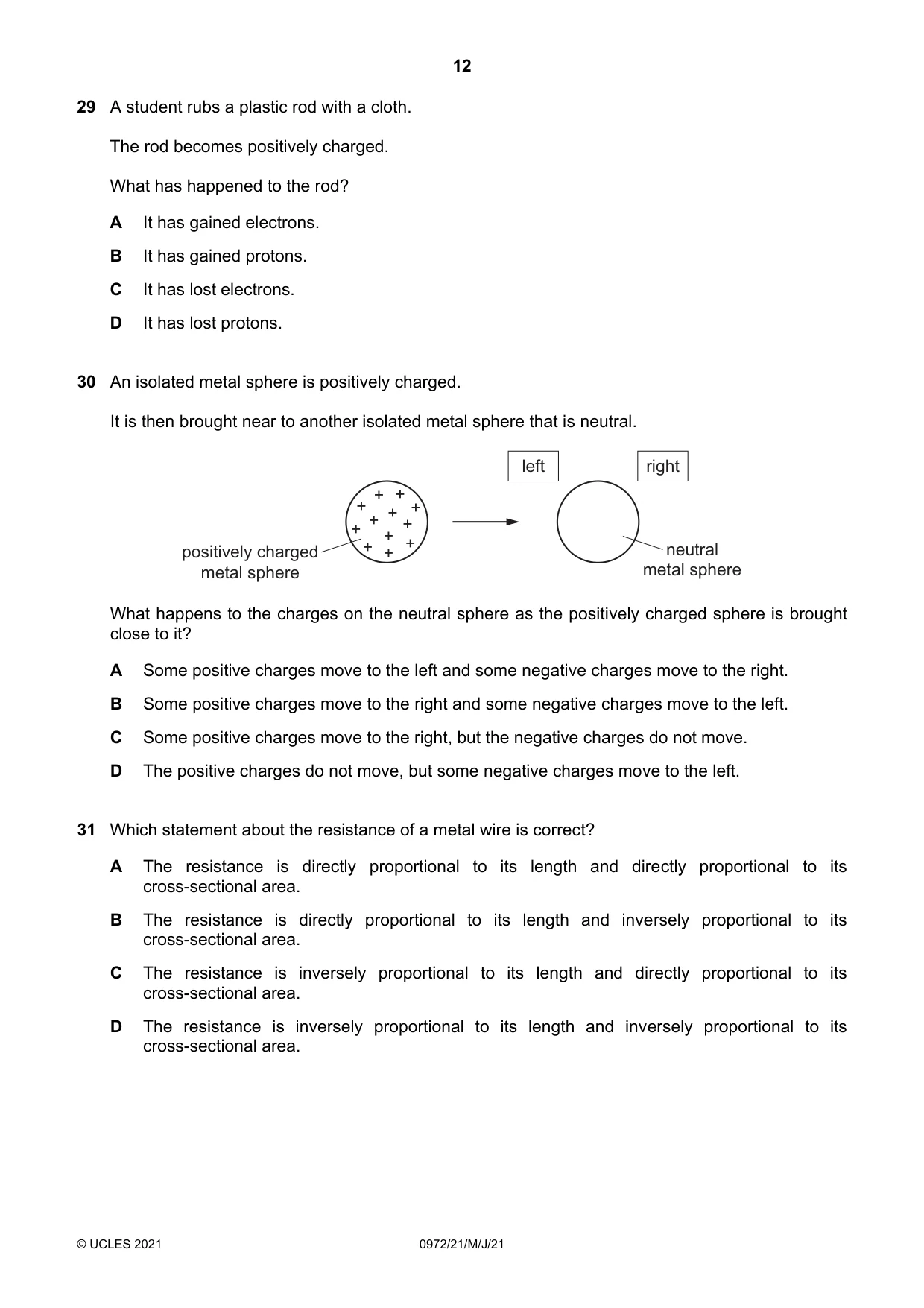 Cambridge IGCSE Physics (9-1) 0972 2021 May/June Paper 2 · Variant 1 question paper, page 12 of 16