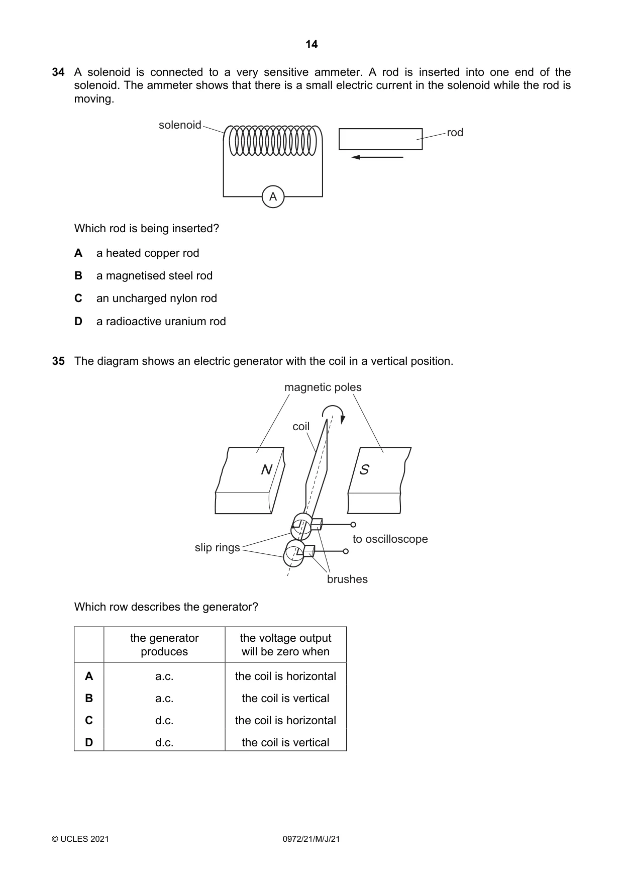 Cambridge IGCSE Physics (9-1) 0972 2021 May/June Paper 2 · Variant 1 question paper, page 14 of 16