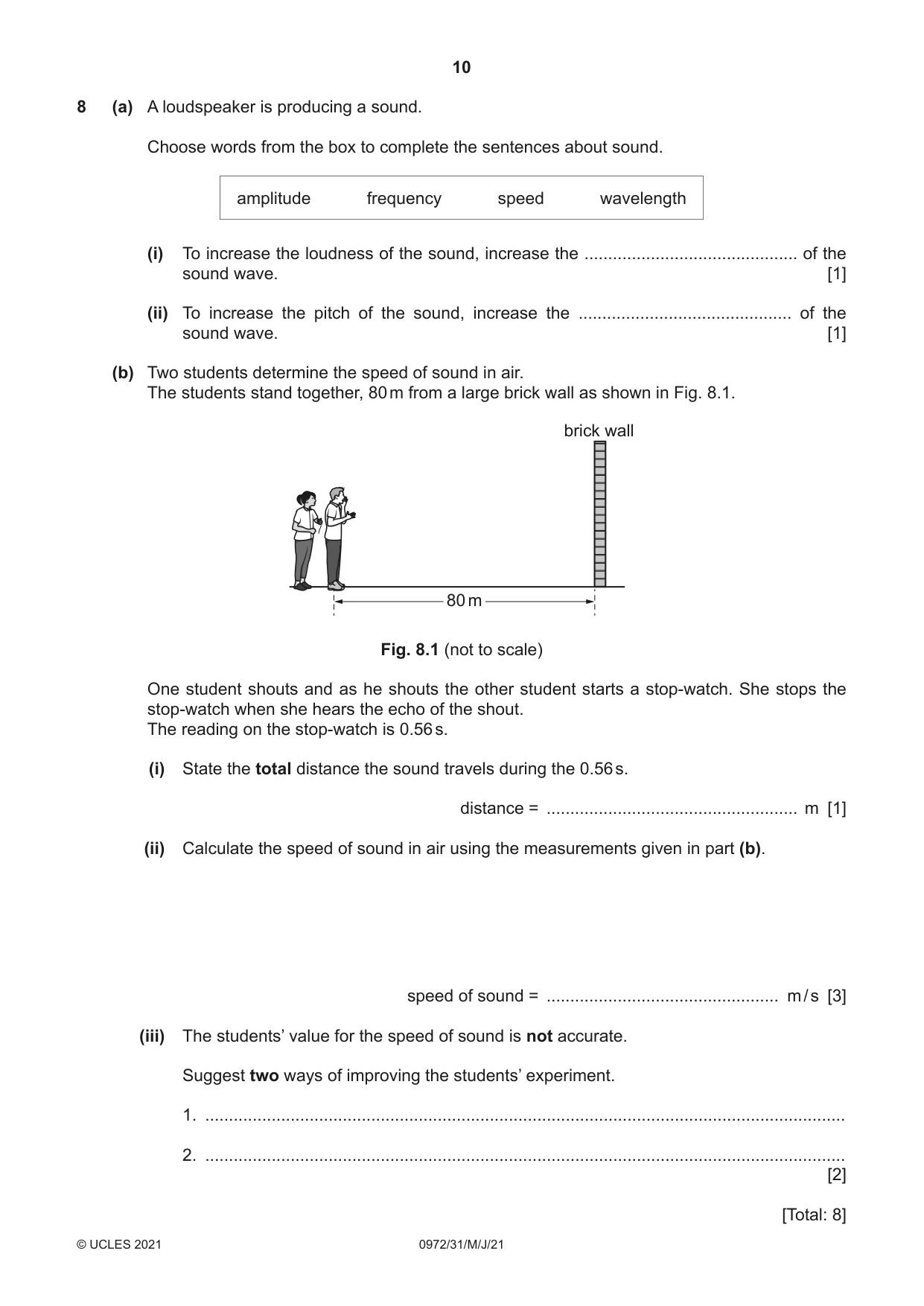 Cambridge IGCSE Physics (9-1) 0972 2021 May/June Paper 3 · Variant 1 question paper, page 10 of 16
