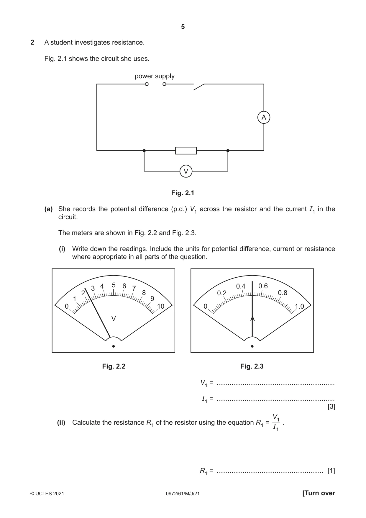 Cambridge IGCSE Physics (9-1) 0972 2021 May/June Paper 6 · Variant 1 question paper, page 5 of 12