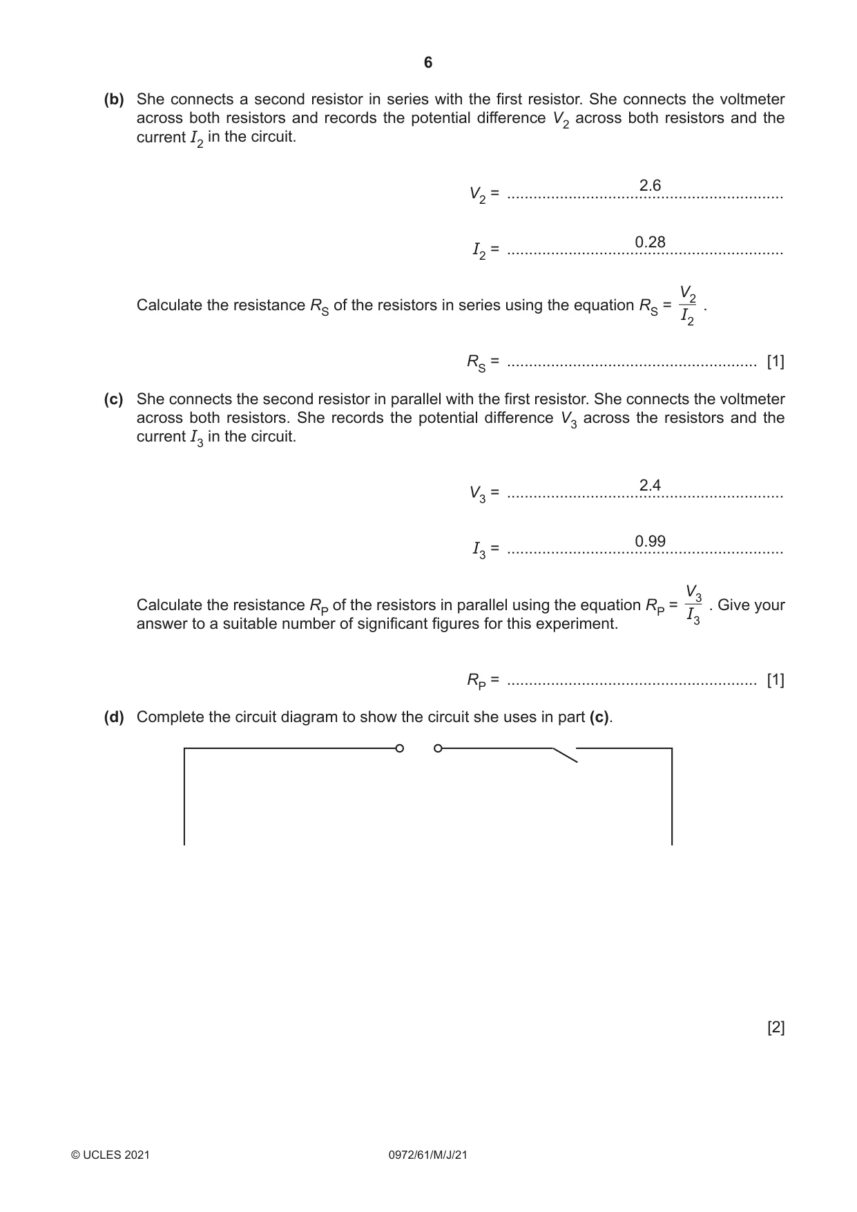 Cambridge IGCSE Physics (9-1) 0972 2021 May/June Paper 6 · Variant 1 question paper, page 6 of 12