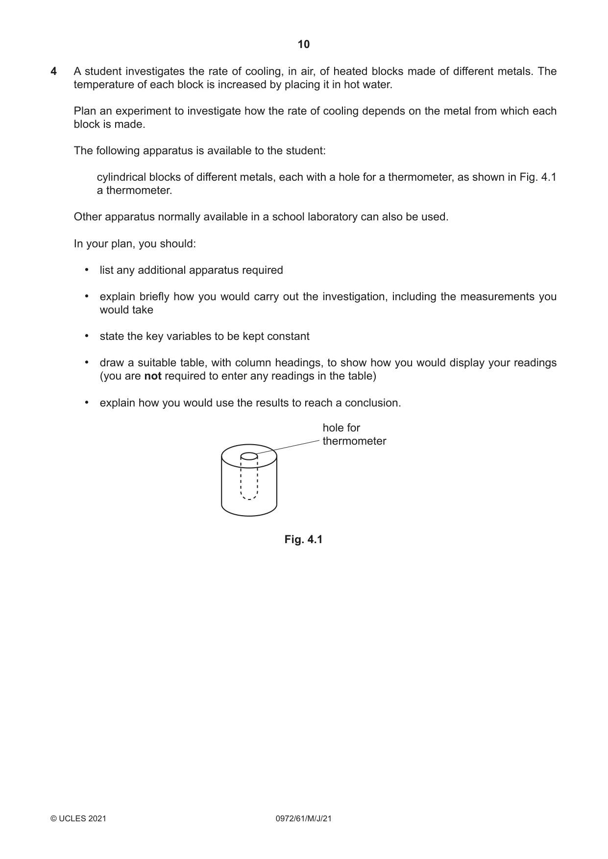 Cambridge IGCSE Physics (9-1) 0972 2021 May/June Paper 6 · Variant 1 question paper, page 10 of 12