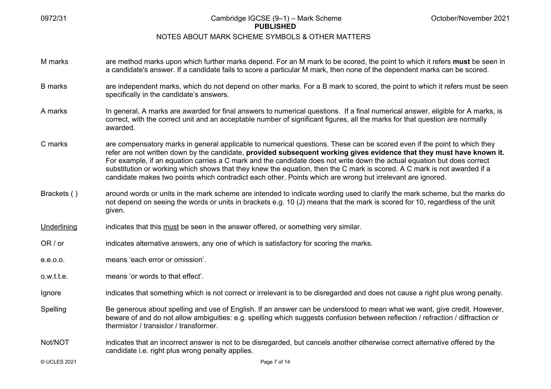 Mark scheme, page 7 of 14