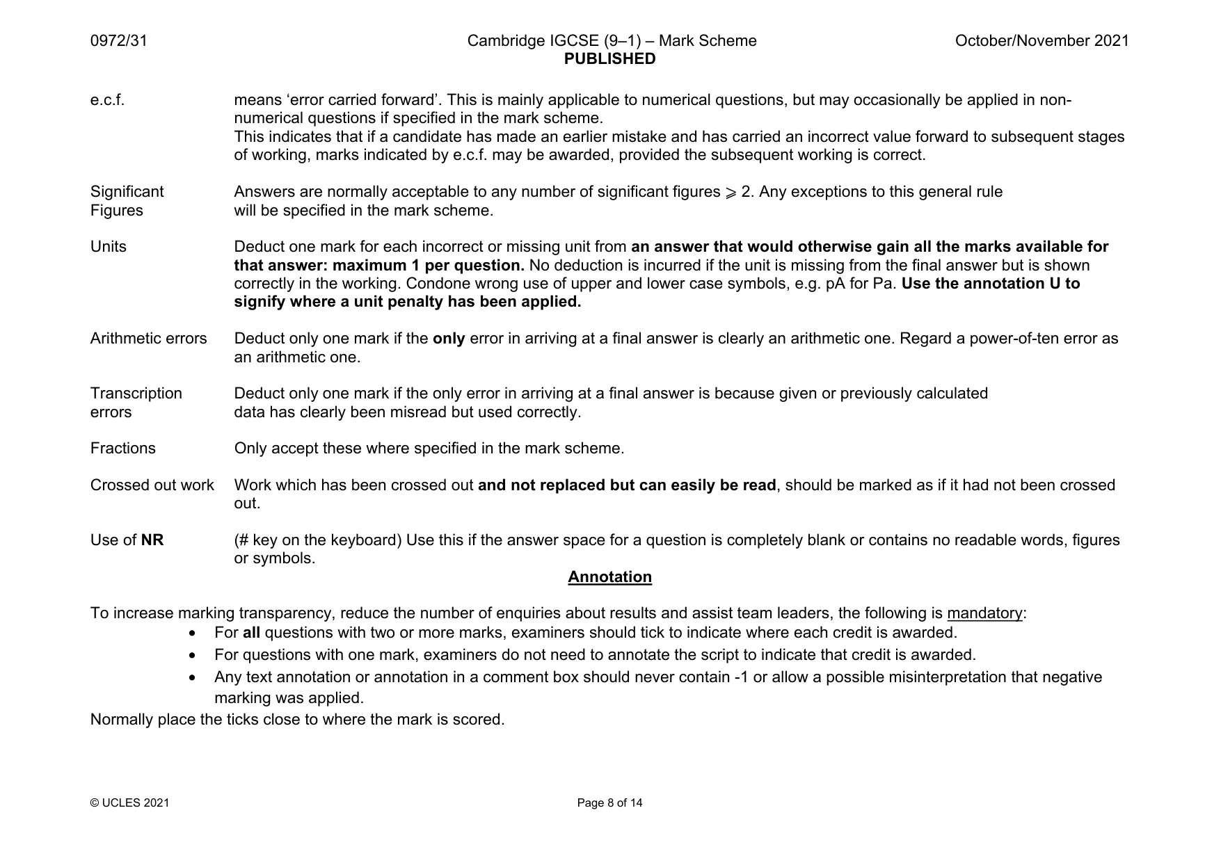 Mark scheme, page 8 of 14