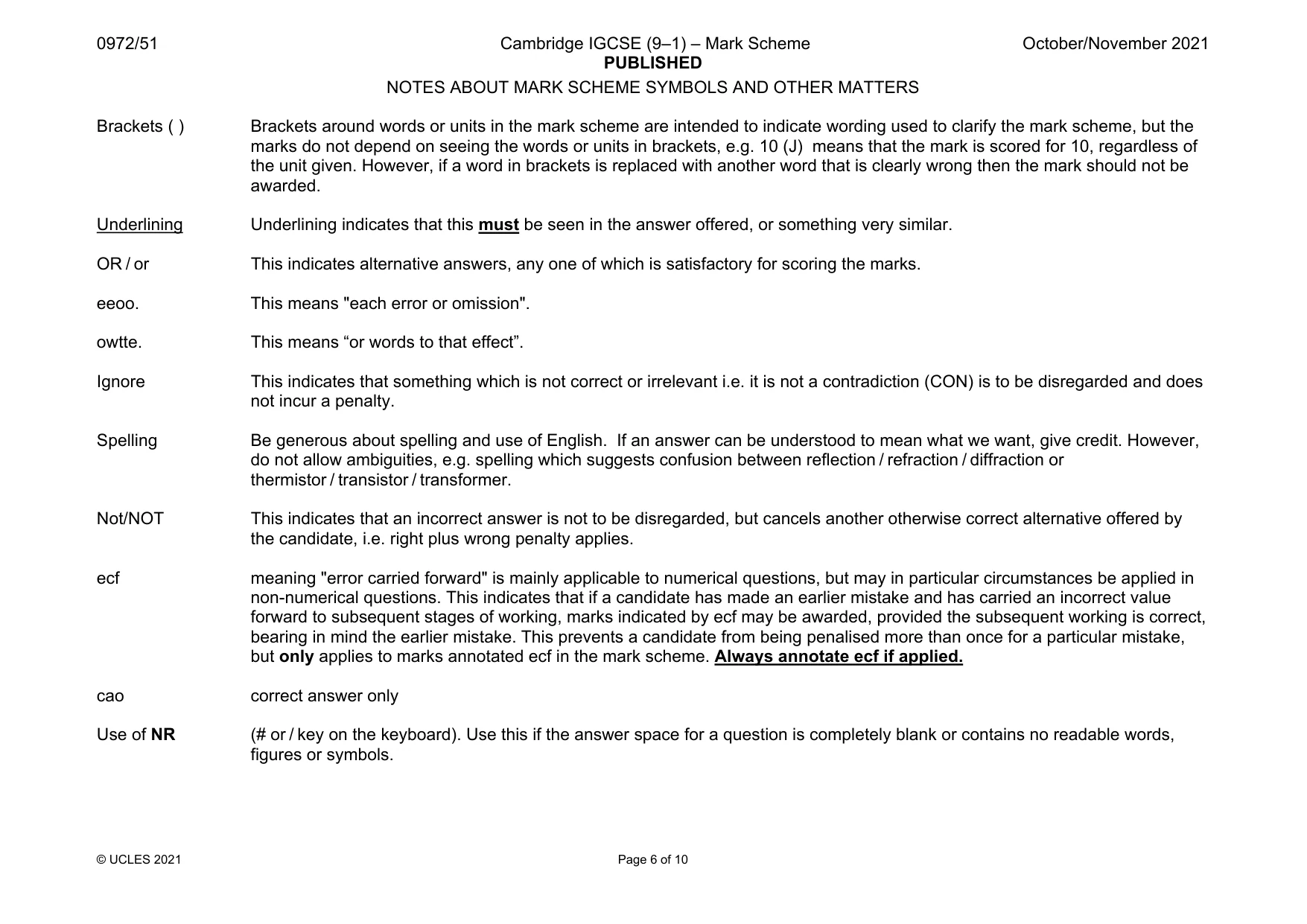 Mark scheme, page 6 of 10