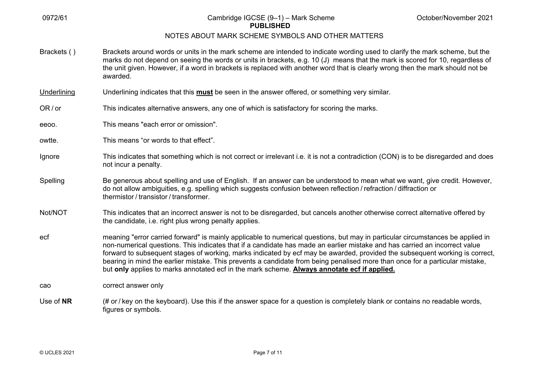 Mark scheme, page 7 of 11