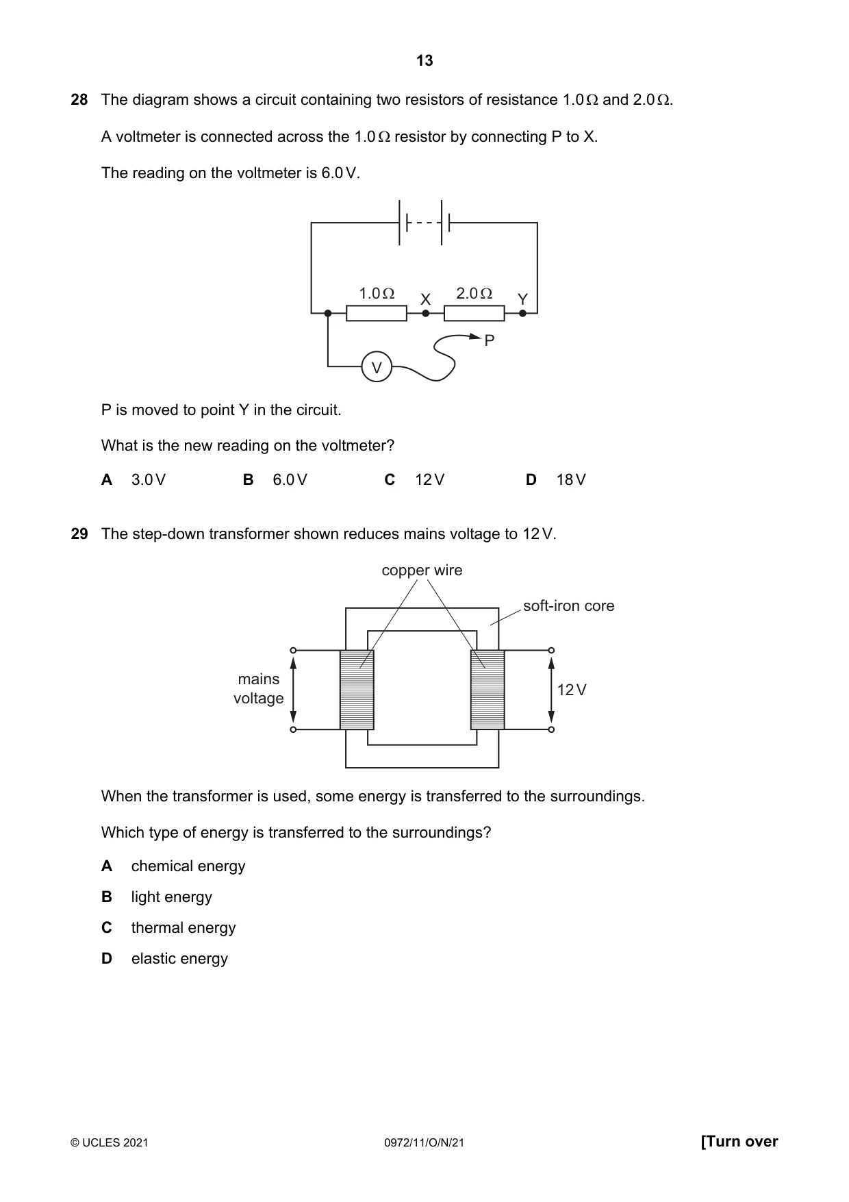 Cambridge IGCSE Physics (9-1) 0972 2021 Oct/Nov Paper 1 · Variant 1 question paper, page 13 of 20