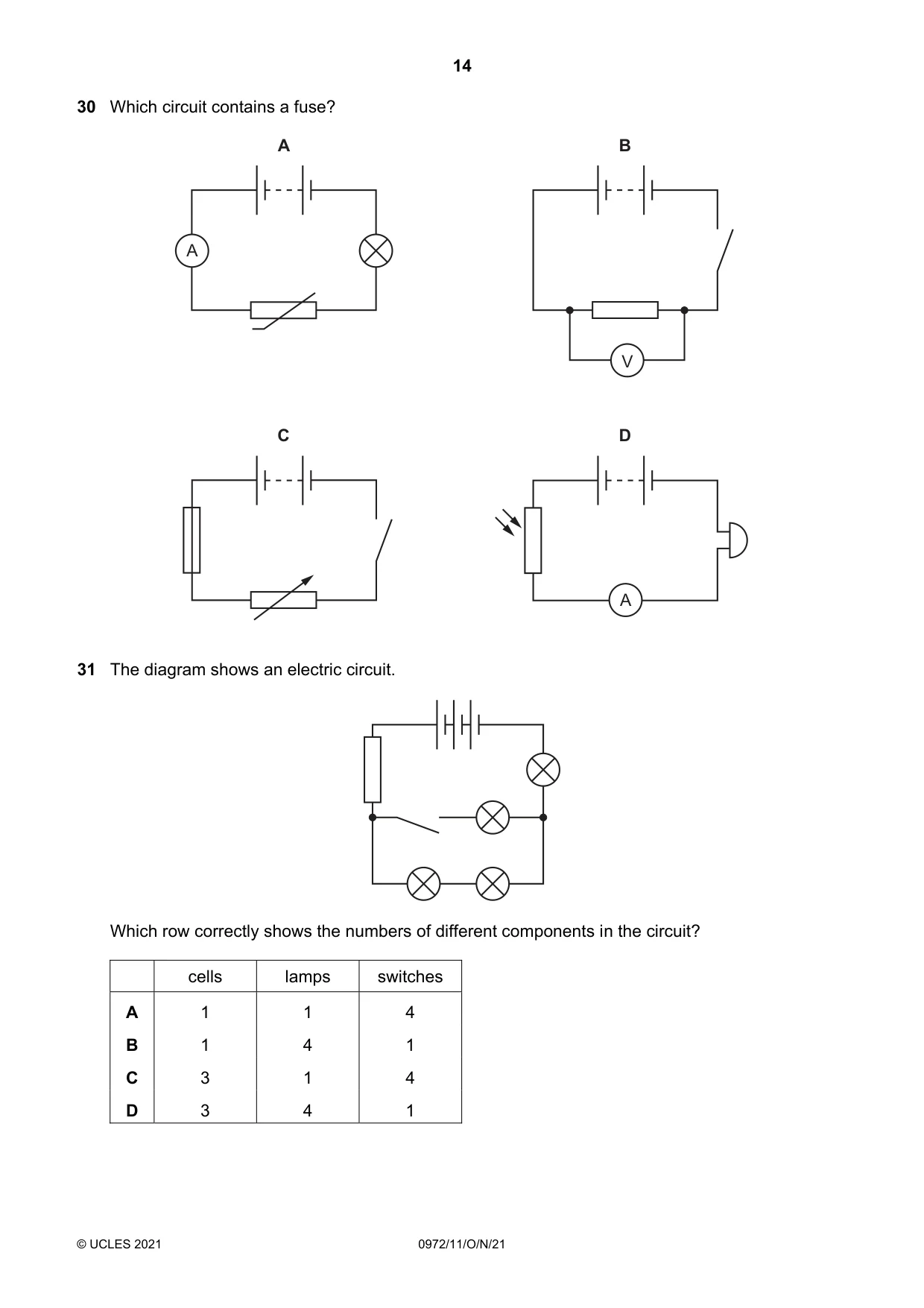 Cambridge IGCSE Physics (9-1) 0972 2021 Oct/Nov Paper 1 · Variant 1 question paper, page 14 of 20