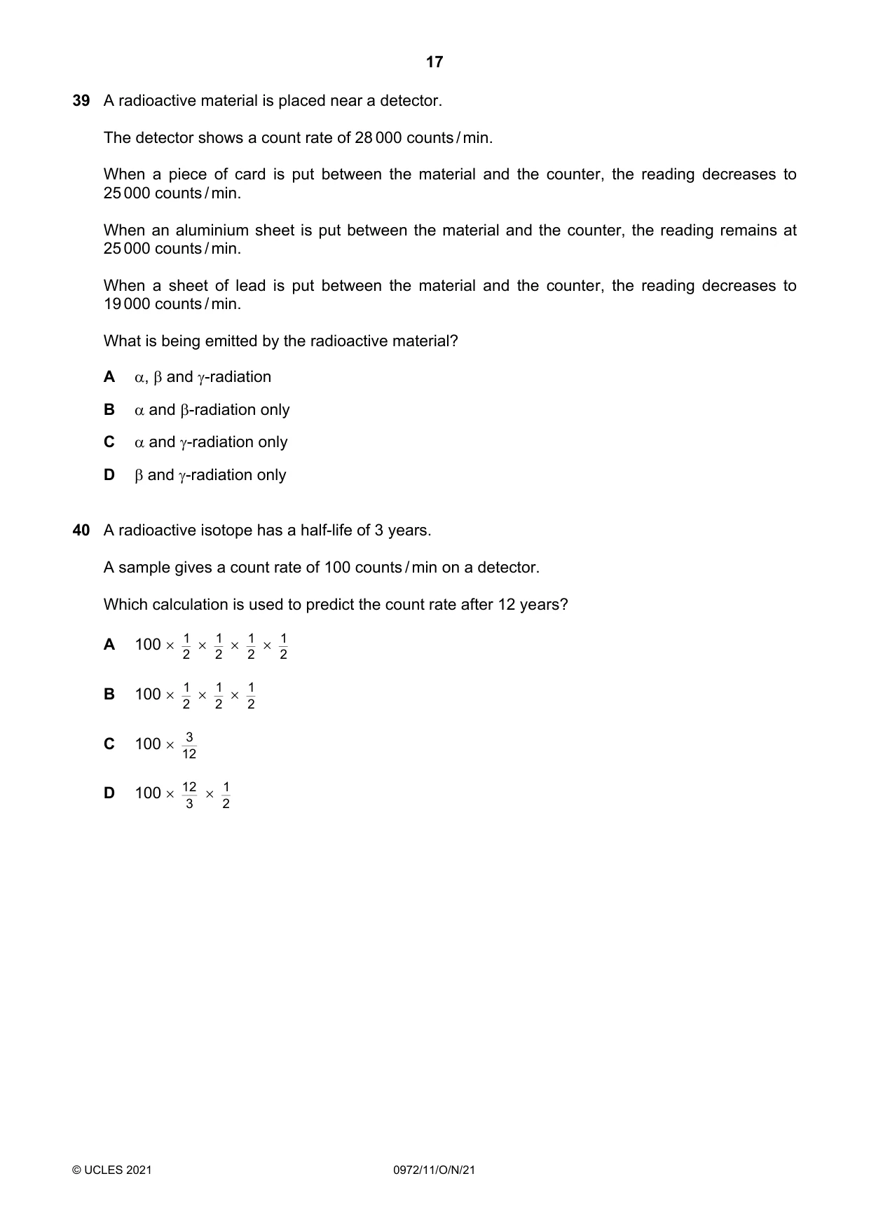 Cambridge IGCSE Physics (9-1) 0972 2021 Oct/Nov Paper 1 · Variant 1 question paper, page 17 of 20