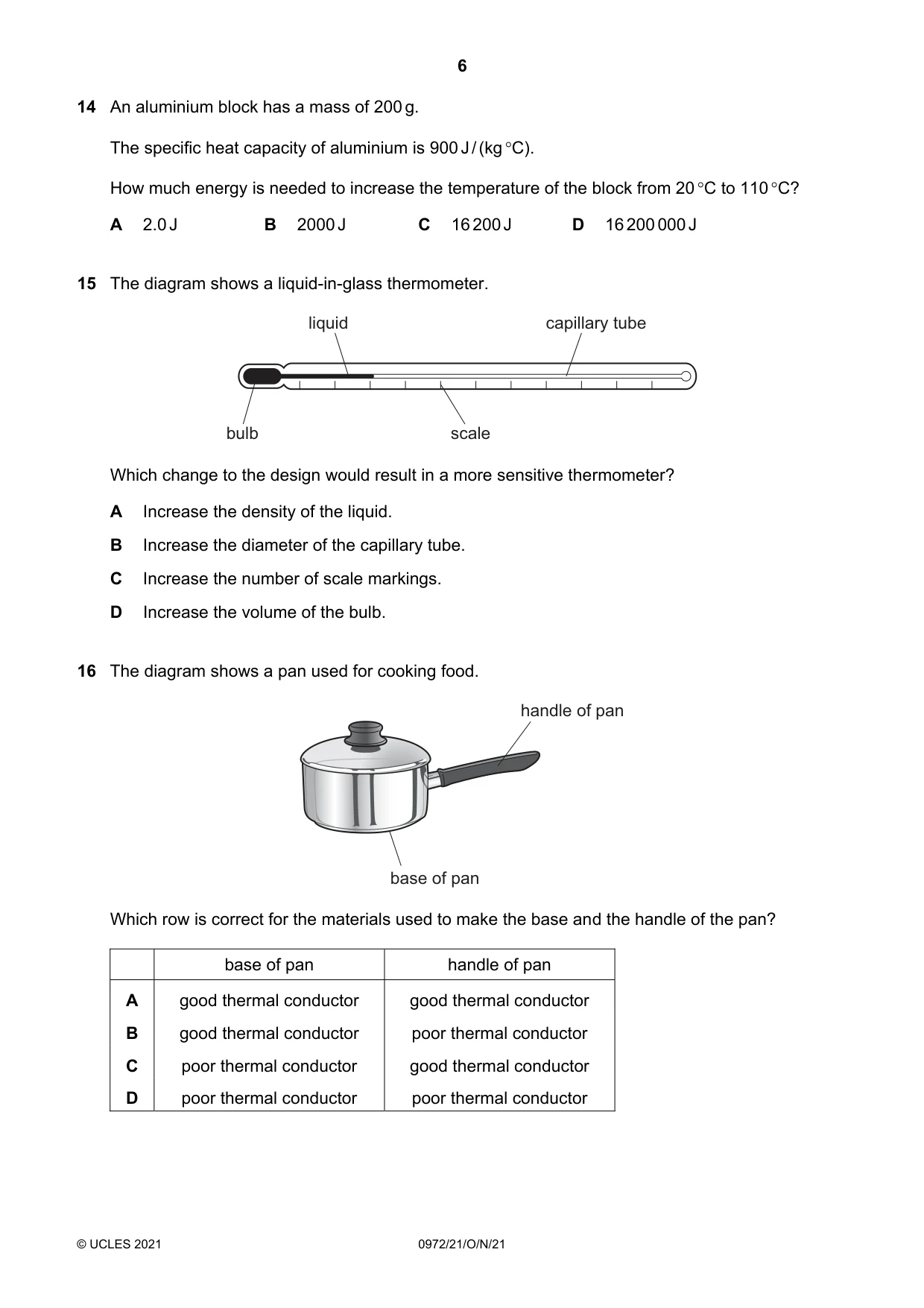 Cambridge IGCSE Physics (9-1) 0972 2021 Oct/Nov Paper 2 · Variant 1 question paper, page 6 of 16