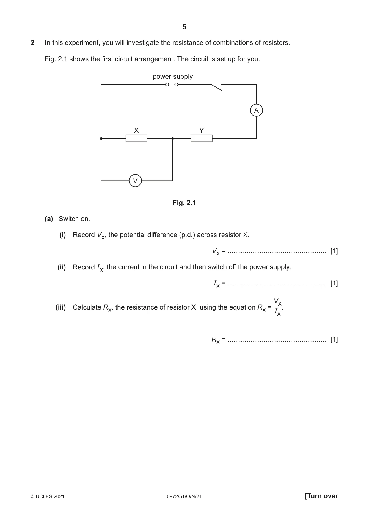 Cambridge IGCSE Physics (9-1) 0972 2021 Oct/Nov Paper 5 · Variant 1 question paper, page 5 of 12