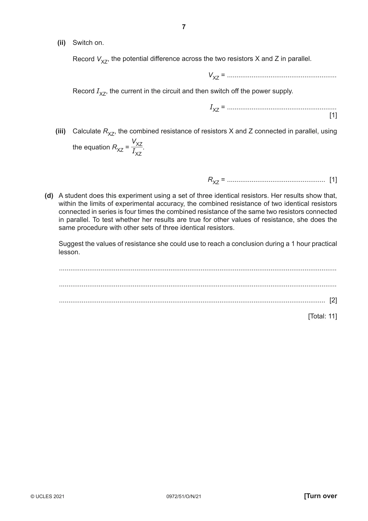 Cambridge IGCSE Physics (9-1) 0972 2021 Oct/Nov Paper 5 · Variant 1 question paper, page 7 of 12