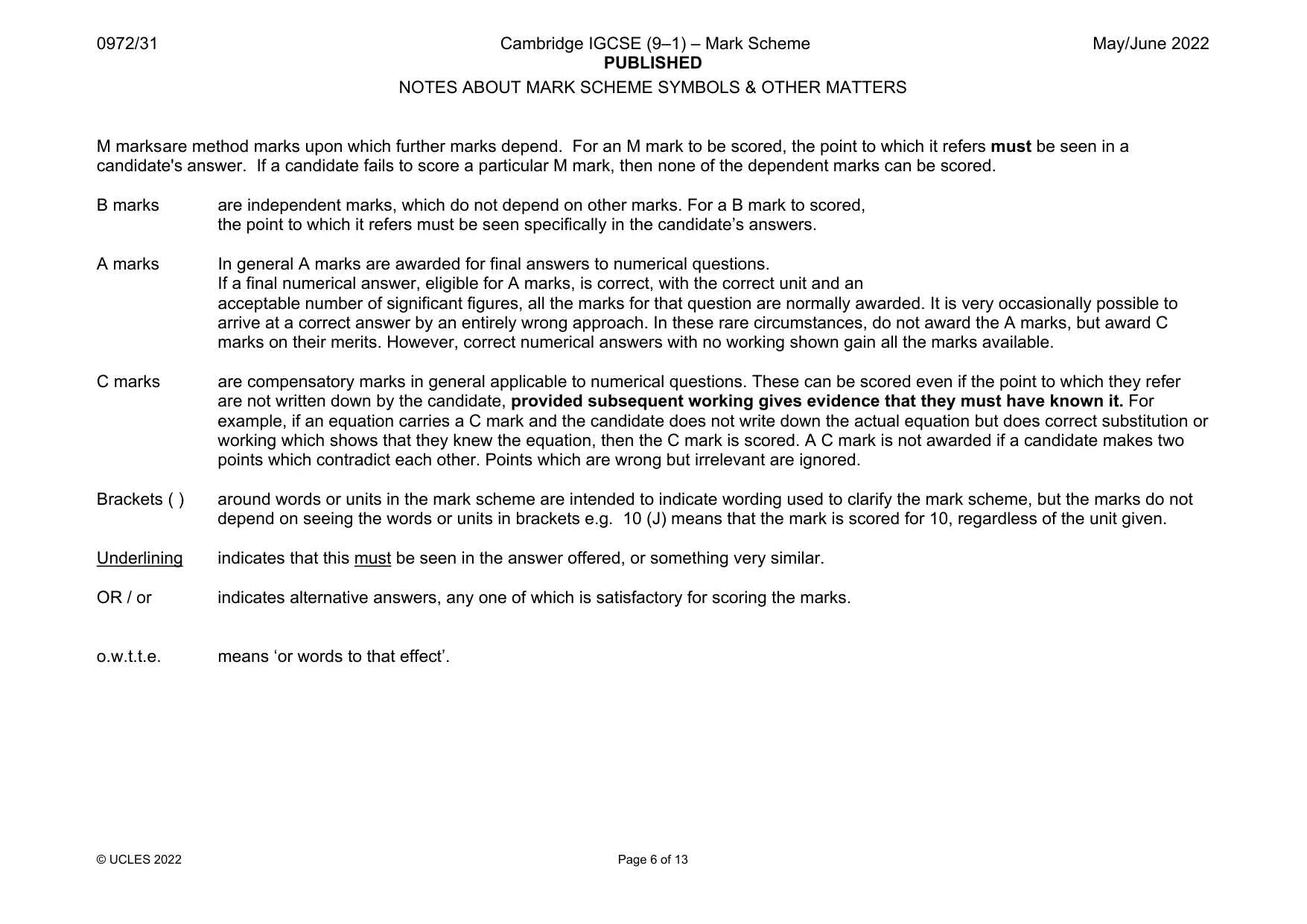 Mark scheme, page 6 of 13