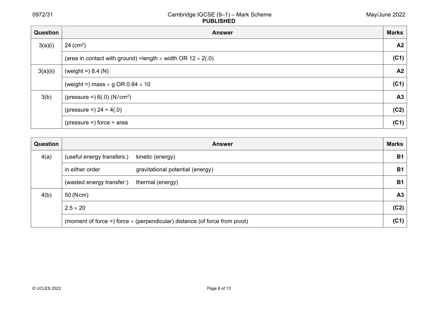 Mark scheme, page 8 of 13