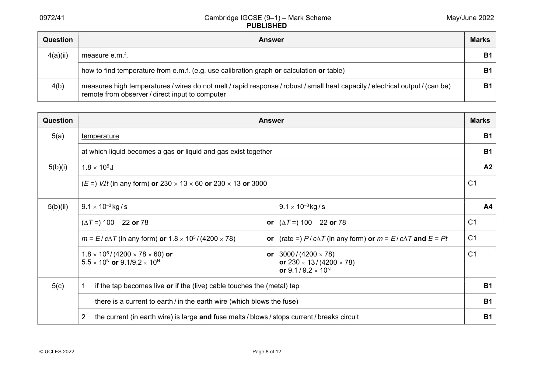 Mark scheme, page 8 of 12
