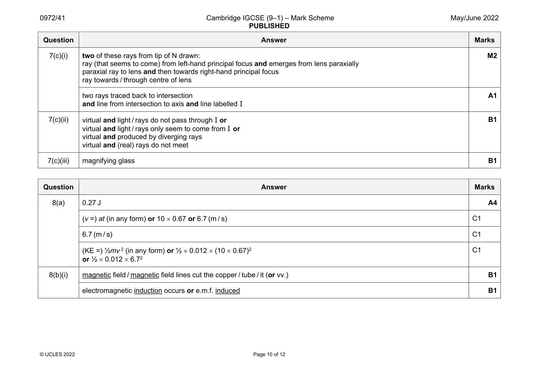 Mark scheme, page 10 of 12