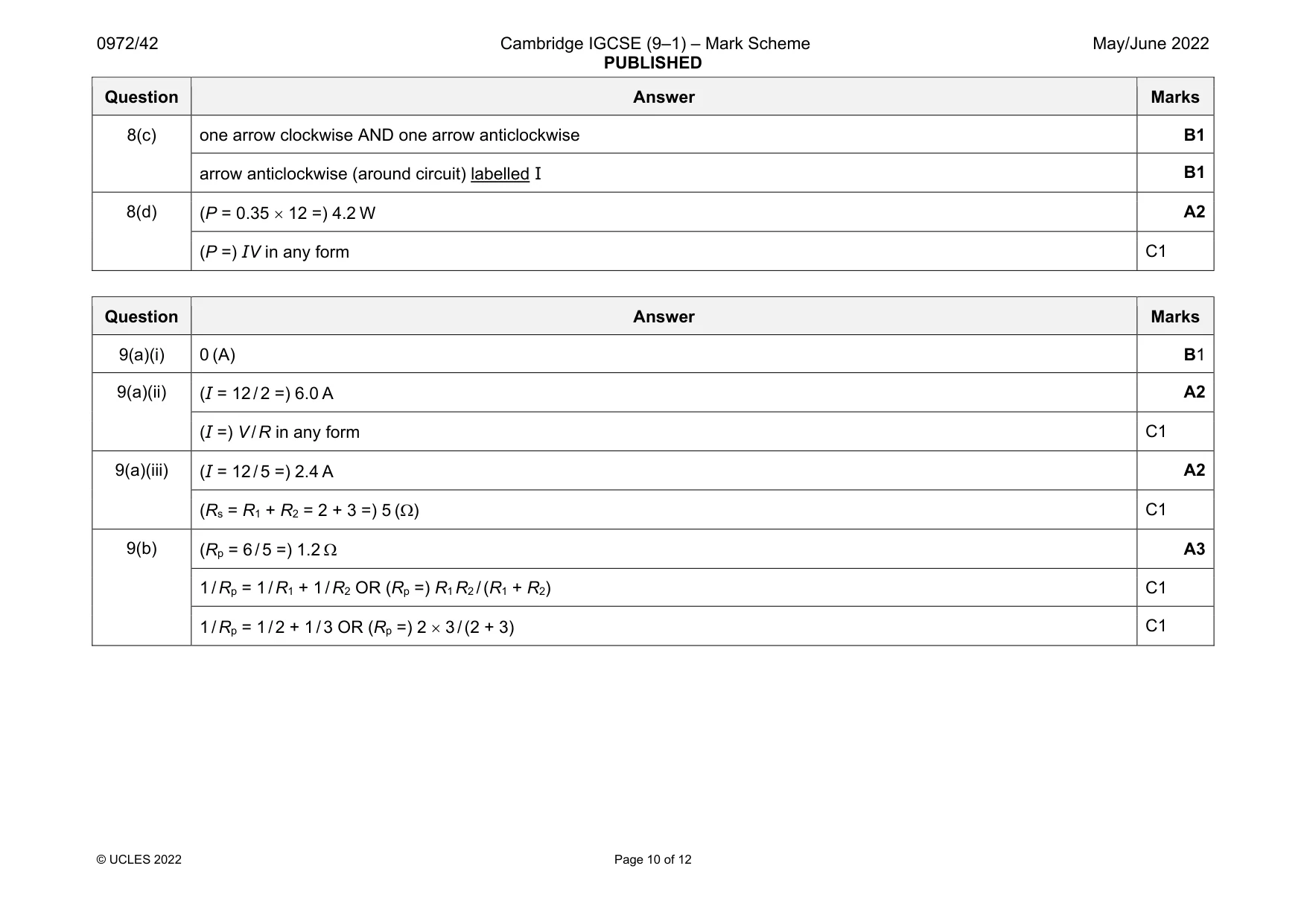 Mark scheme, page 10 of 12