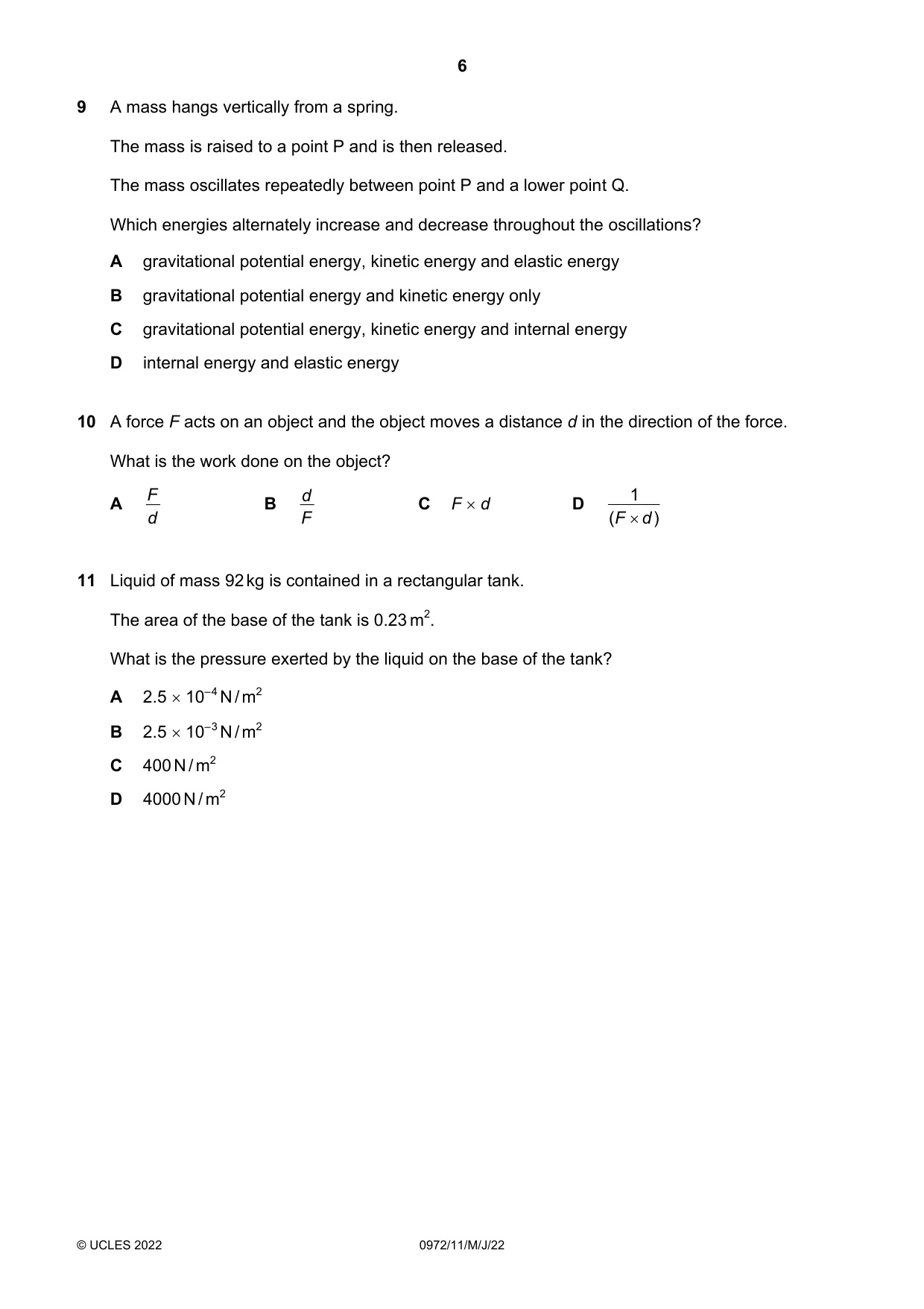 Cambridge IGCSE Physics (9-1) 0972 2022 May/June Paper 1 · Variant 1 question paper, page 6 of 20