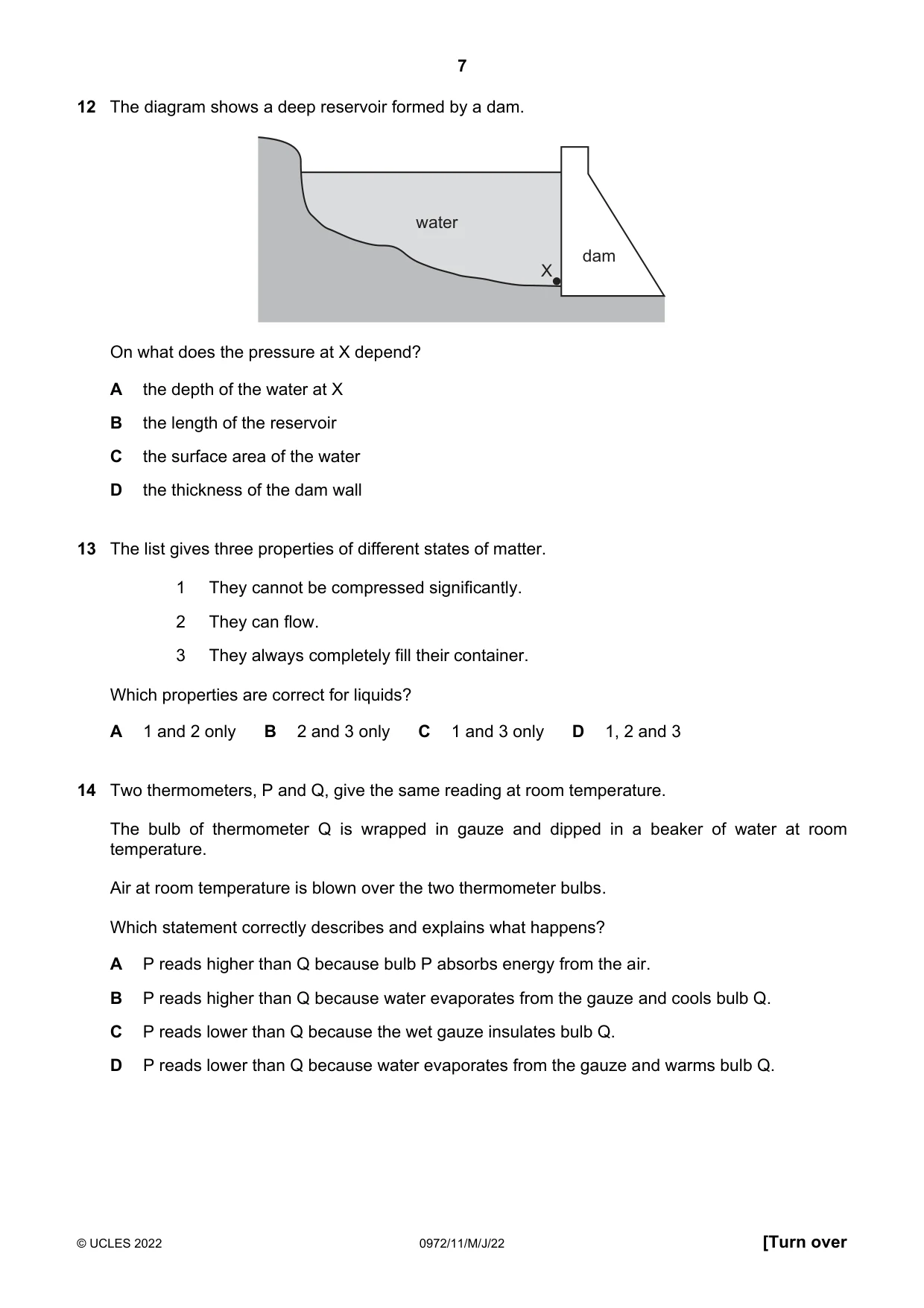 Cambridge IGCSE Physics (9-1) 0972 2022 May/June Paper 1 · Variant 1 question paper, page 7 of 20