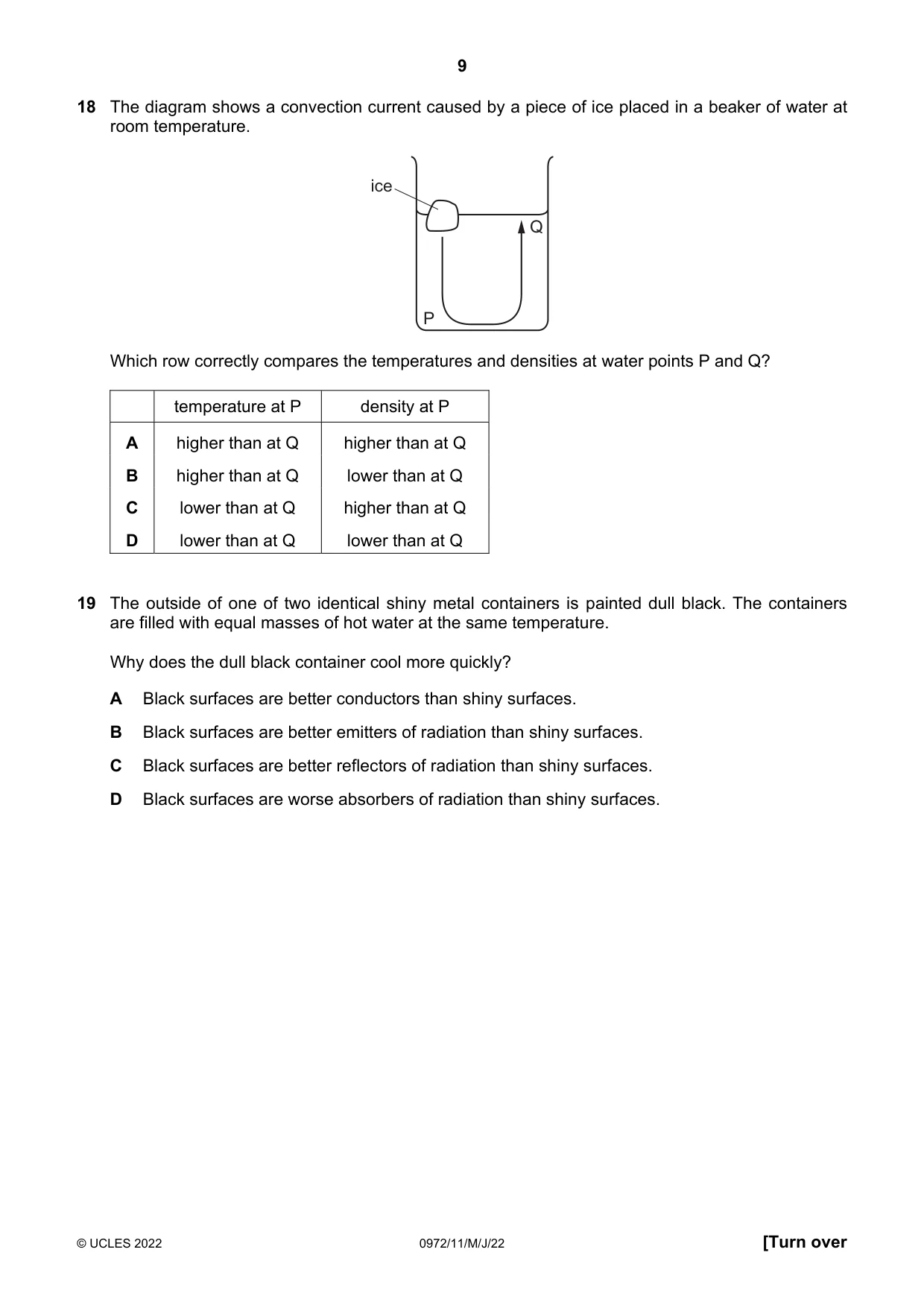 Cambridge IGCSE Physics (9-1) 0972 2022 May/June Paper 1 · Variant 1 question paper, page 9 of 20