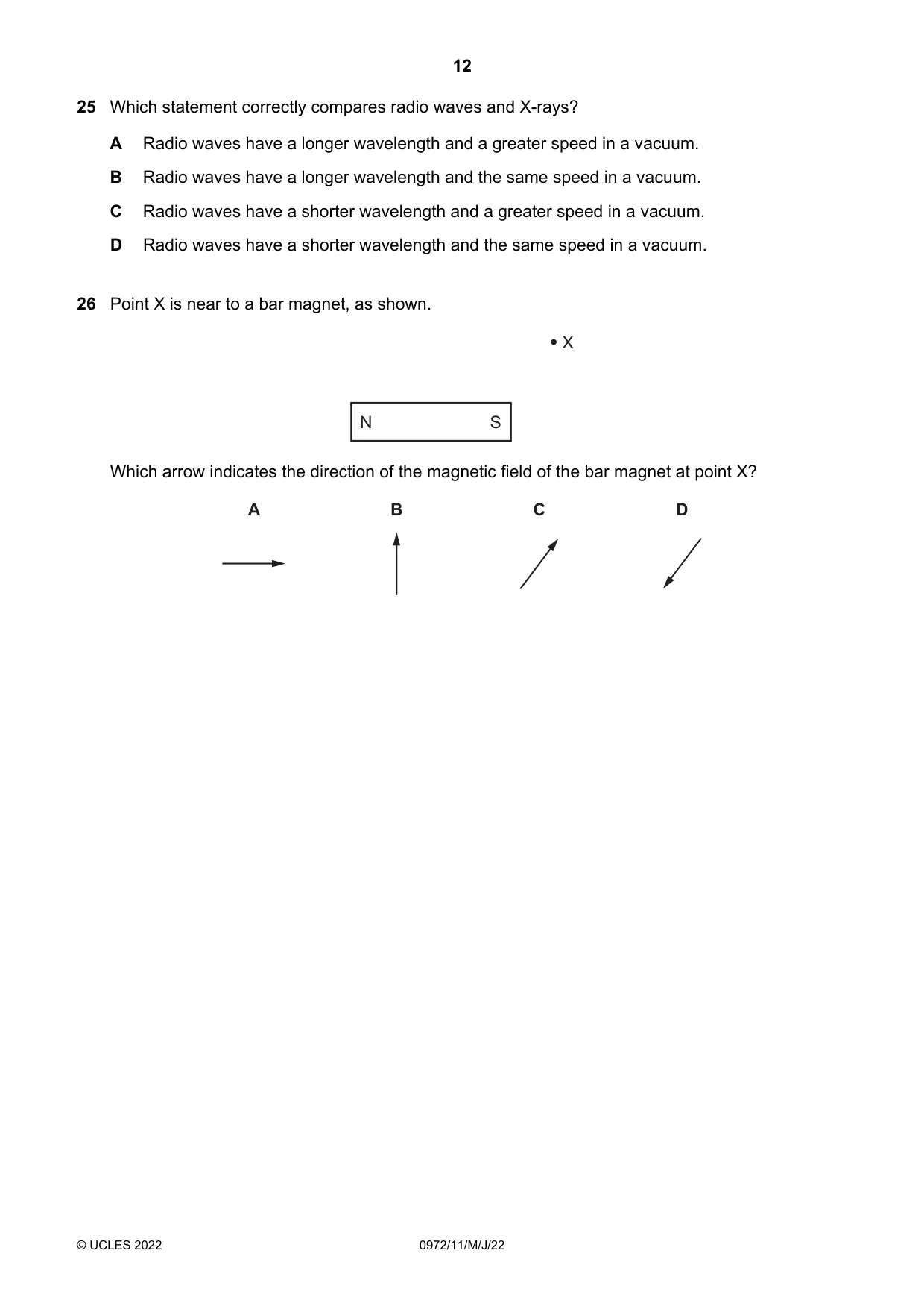 Cambridge IGCSE Physics (9-1) 0972 2022 May/June Paper 1 · Variant 1 question paper, page 12 of 20