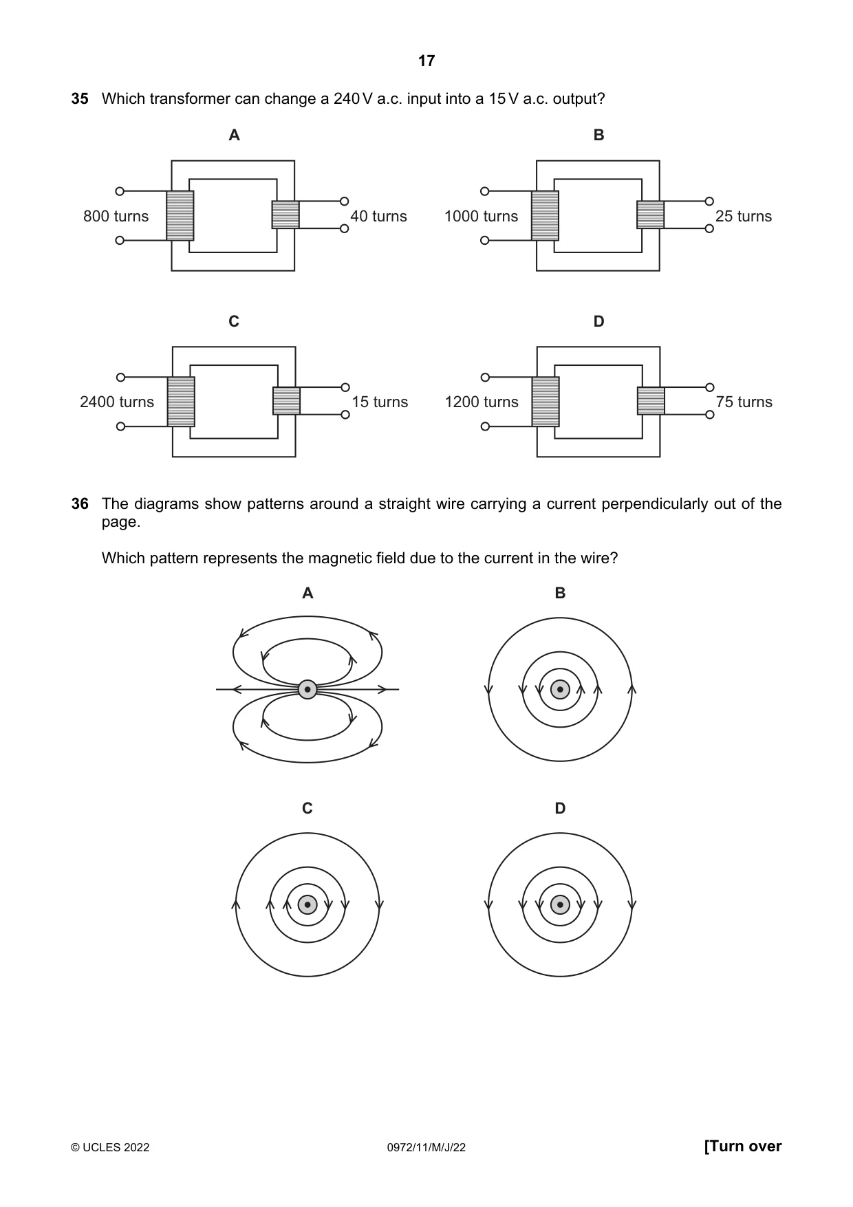 Cambridge IGCSE Physics (9-1) 0972 2022 May/June Paper 1 · Variant 1 question paper, page 17 of 20