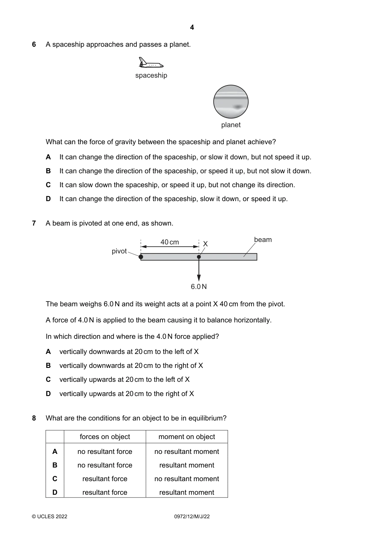 Cambridge IGCSE Physics (9-1) 0972 2022 May/June Paper 1 · Variant 2 question paper, page 4 of 16