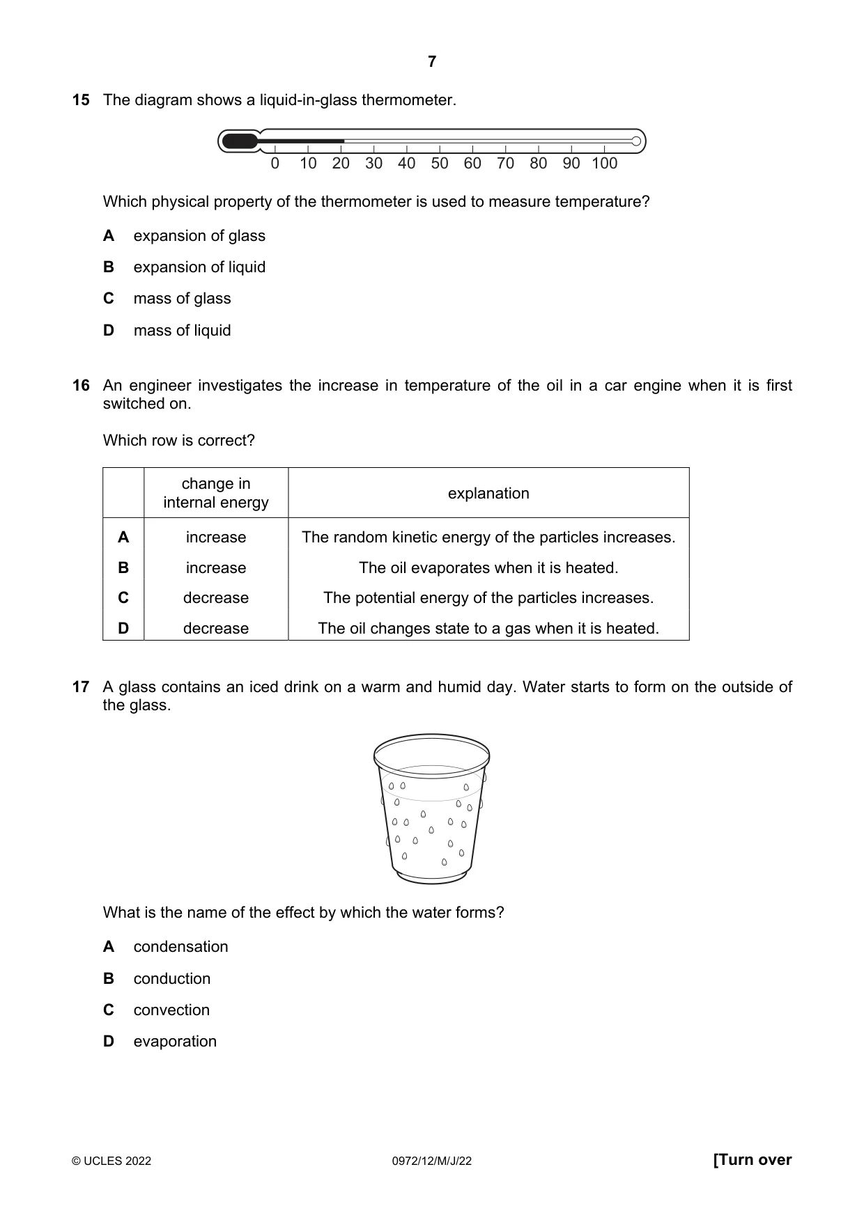 Cambridge IGCSE Physics (9-1) 0972 2022 May/June Paper 1 · Variant 2 question paper, page 7 of 16