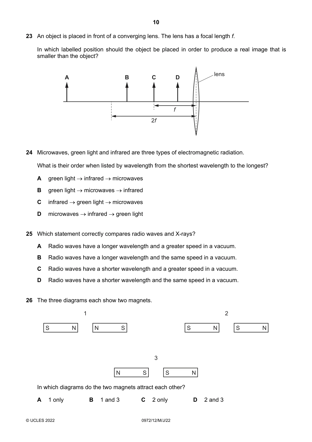 Cambridge IGCSE Physics (9-1) 0972 2022 May/June Paper 1 · Variant 2 question paper, page 10 of 16
