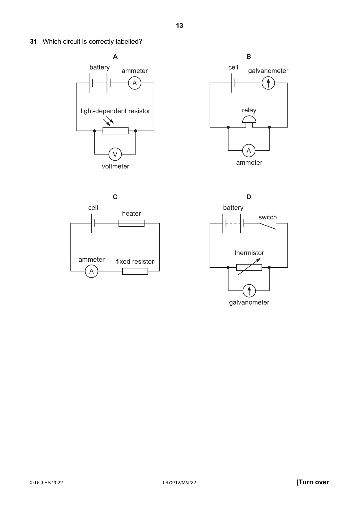 Cambridge IGCSE Physics (9-1) 0972 2022 May/June Paper 1 · Variant 2 question paper, page 13 of 16