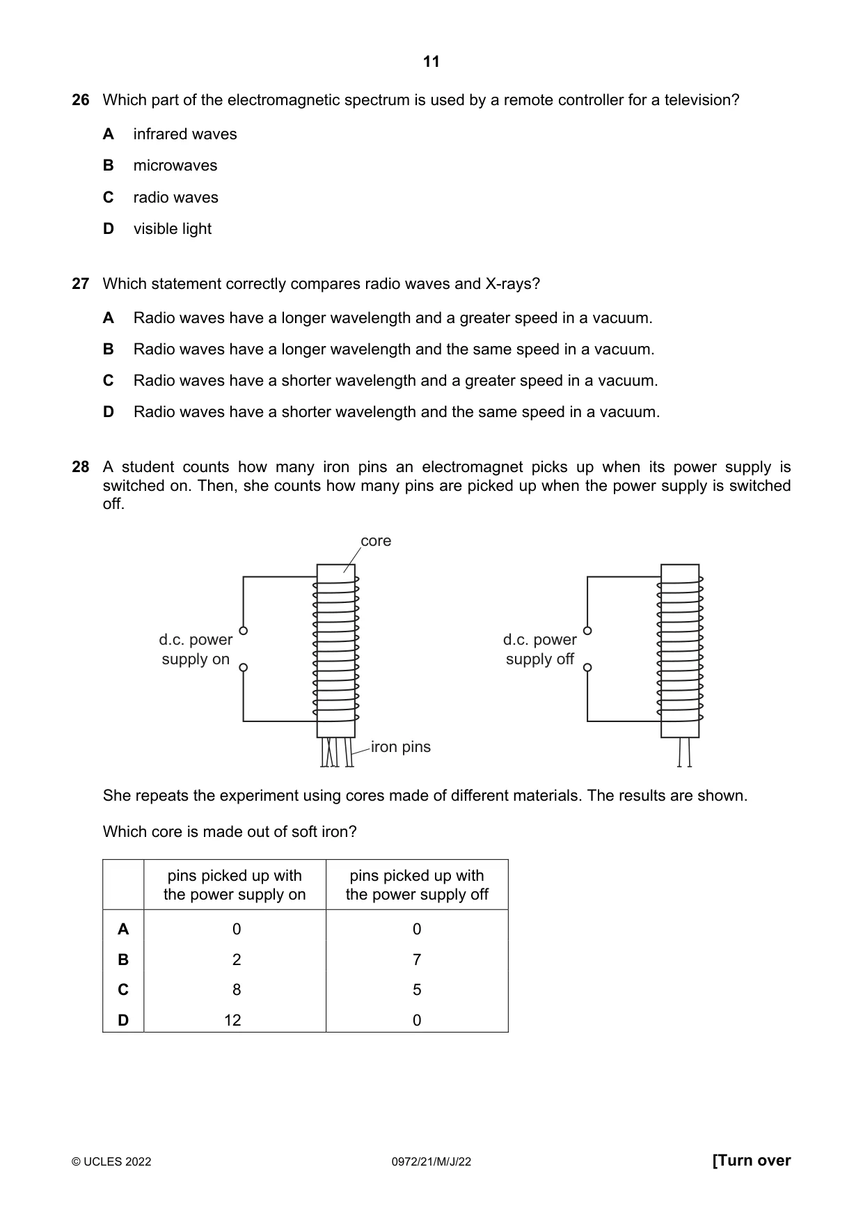 Cambridge IGCSE Physics (9-1) 0972 2022 May/June Paper 2 · Variant 1 question paper, page 11 of 16