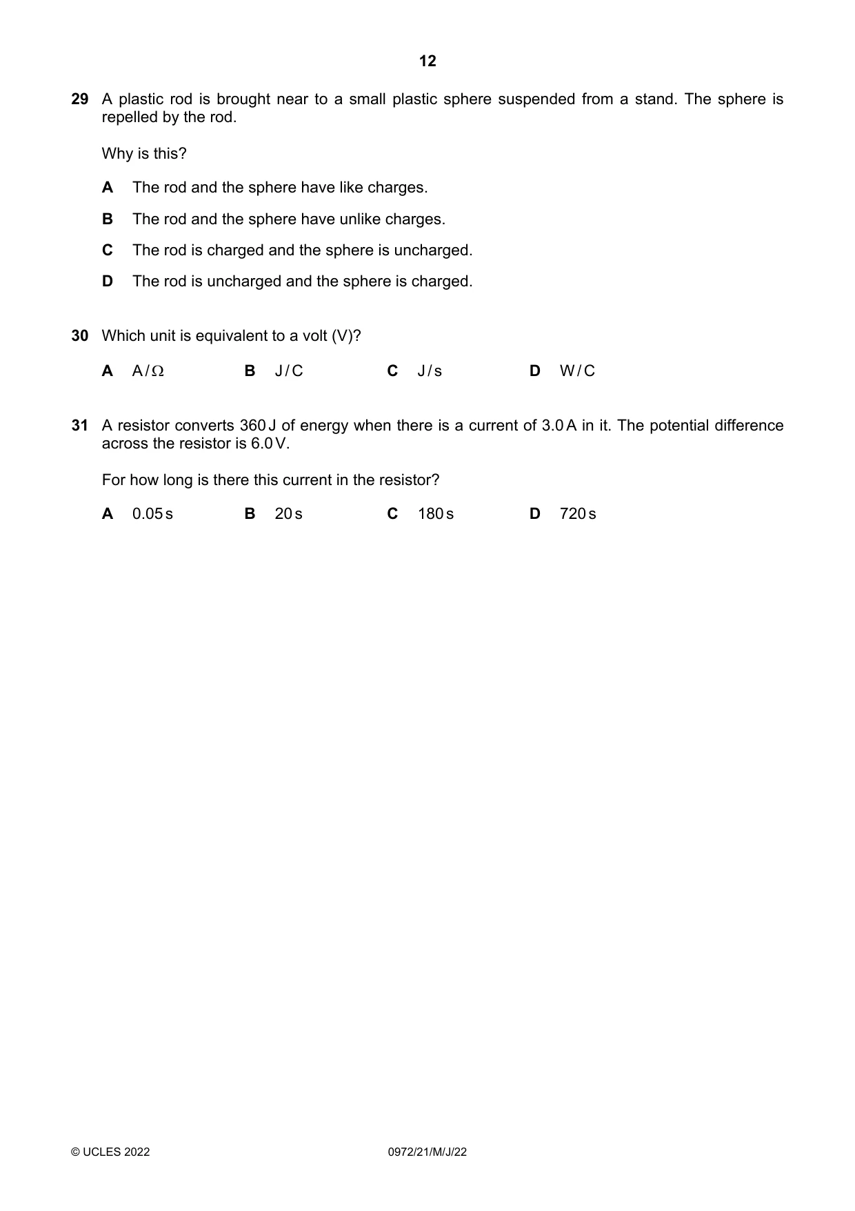 Cambridge IGCSE Physics (9-1) 0972 2022 May/June Paper 2 · Variant 1 question paper, page 12 of 16
