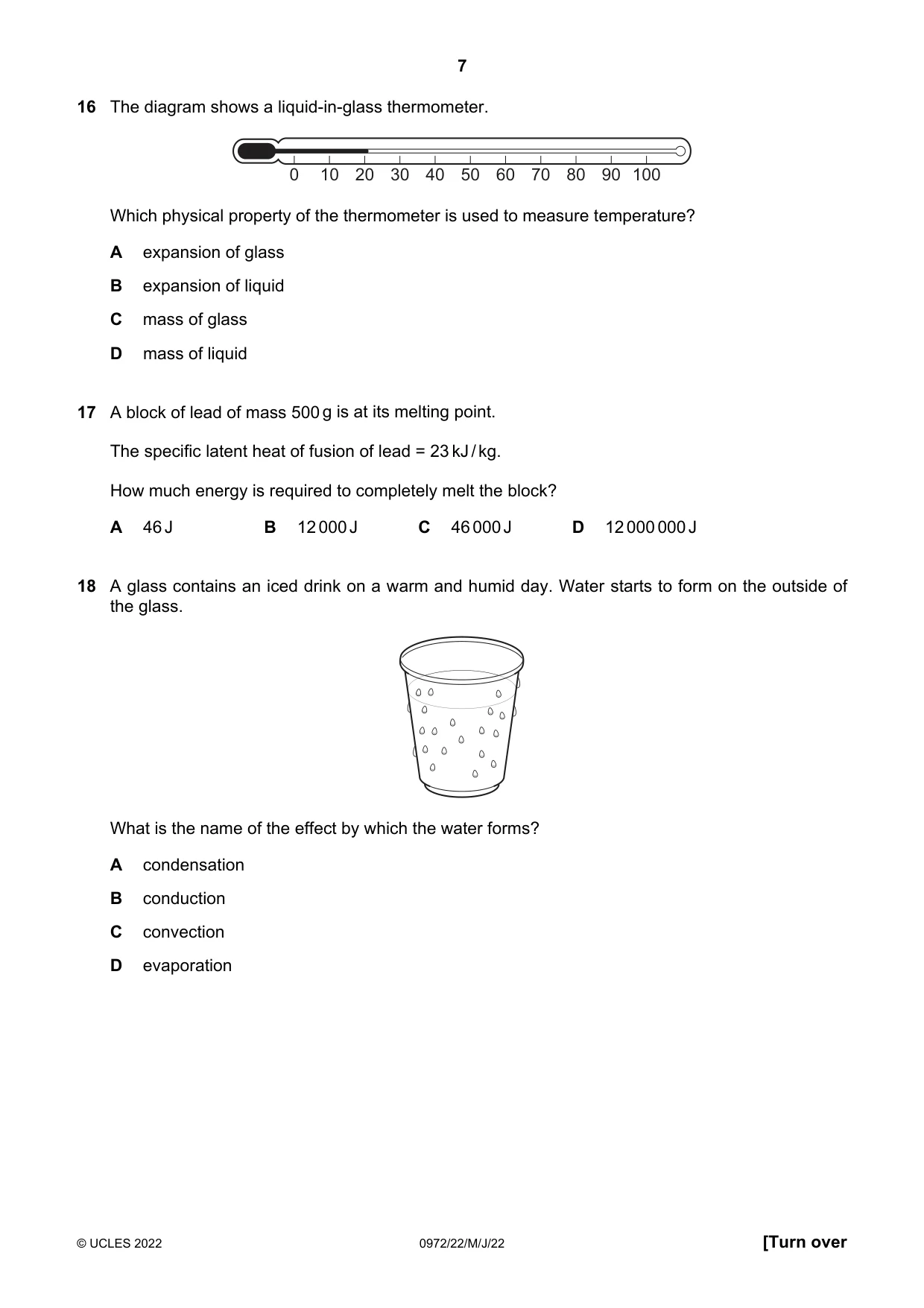 Cambridge IGCSE Physics (9-1) 0972 2022 May/June Paper 2 · Variant 2 question paper, page 7 of 20
