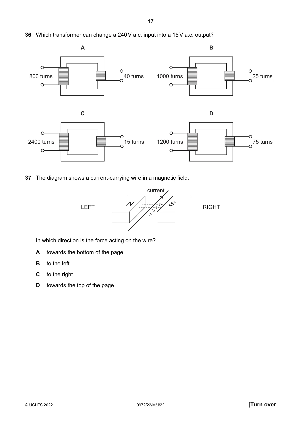 Cambridge IGCSE Physics (9-1) 0972 2022 May/June Paper 2 · Variant 2 question paper, page 17 of 20