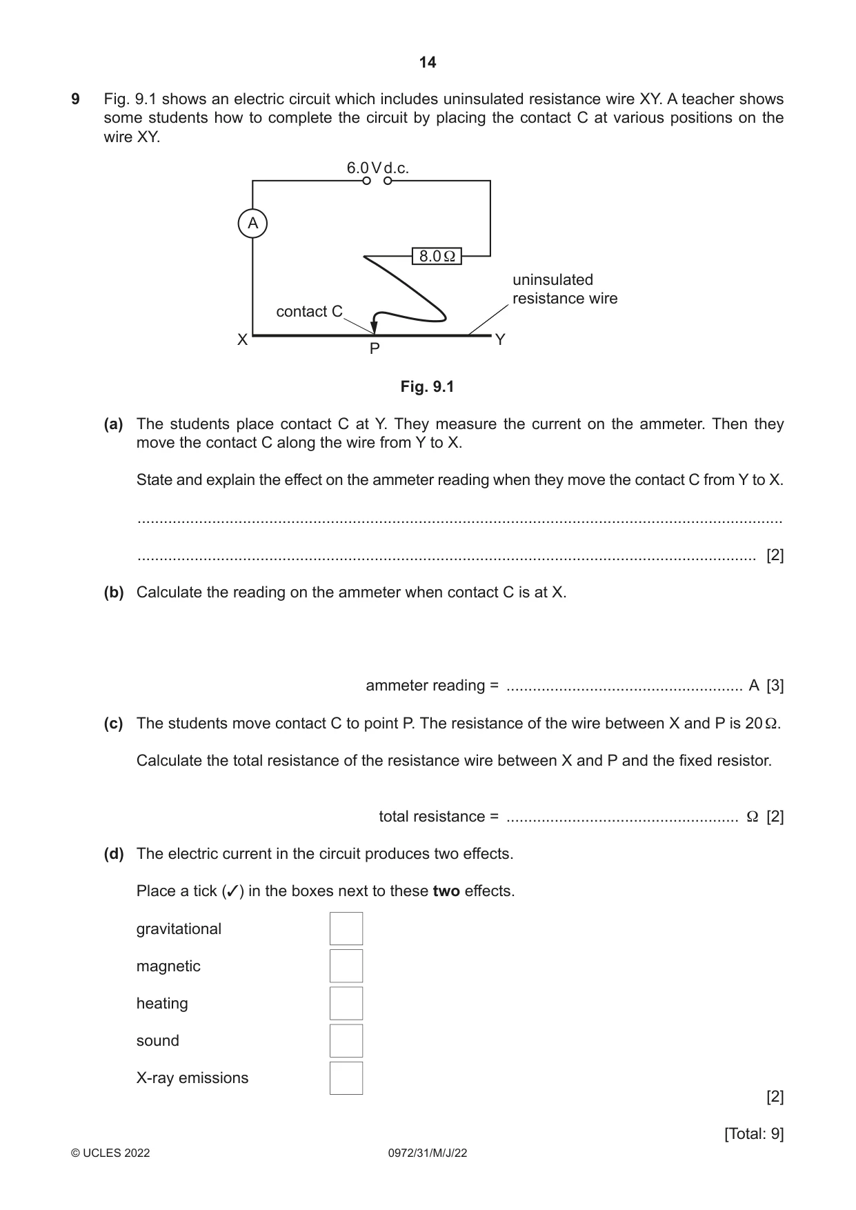 Cambridge IGCSE Physics (9-1) 0972 2022 May/June Paper 3 · Variant 1 question paper, page 14 of 16