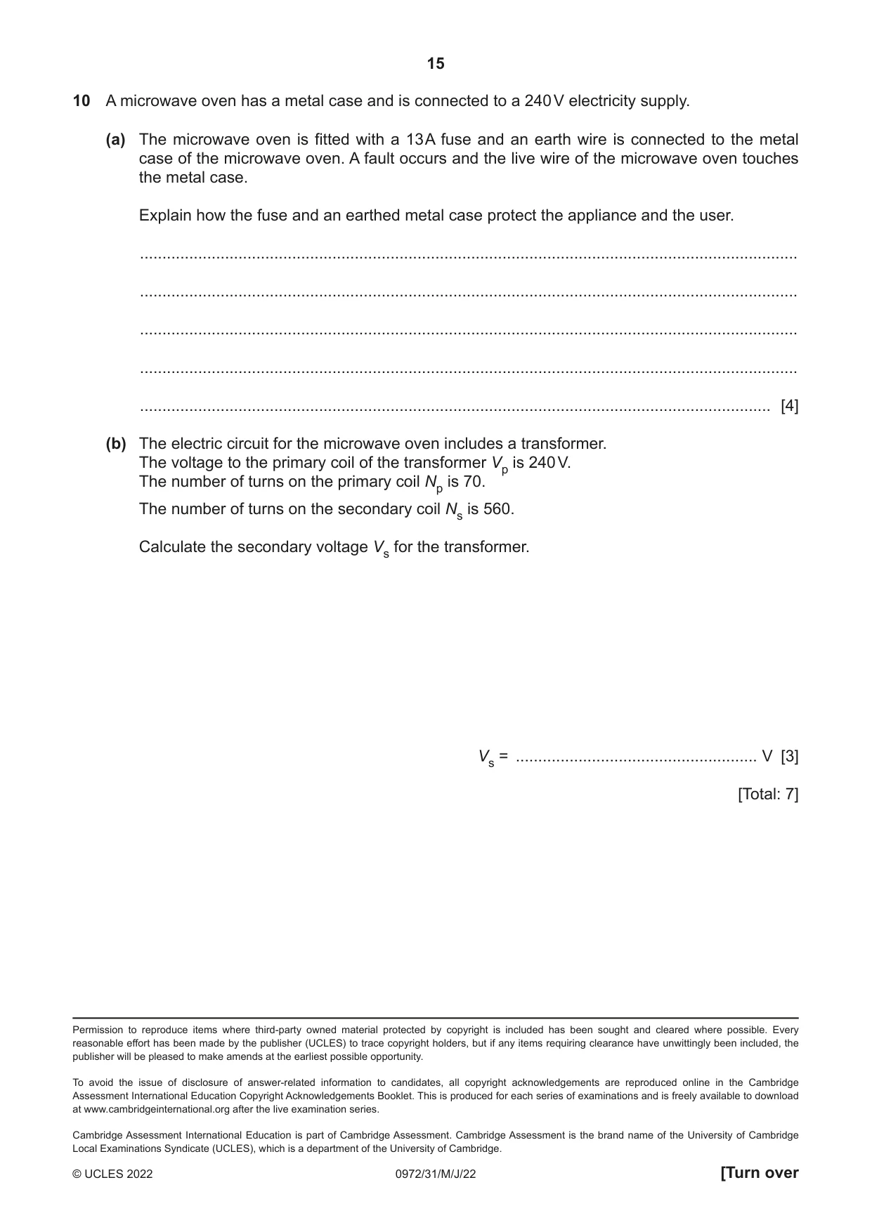 Cambridge IGCSE Physics (9-1) 0972 2022 May/June Paper 3 · Variant 1 question paper, page 15 of 16