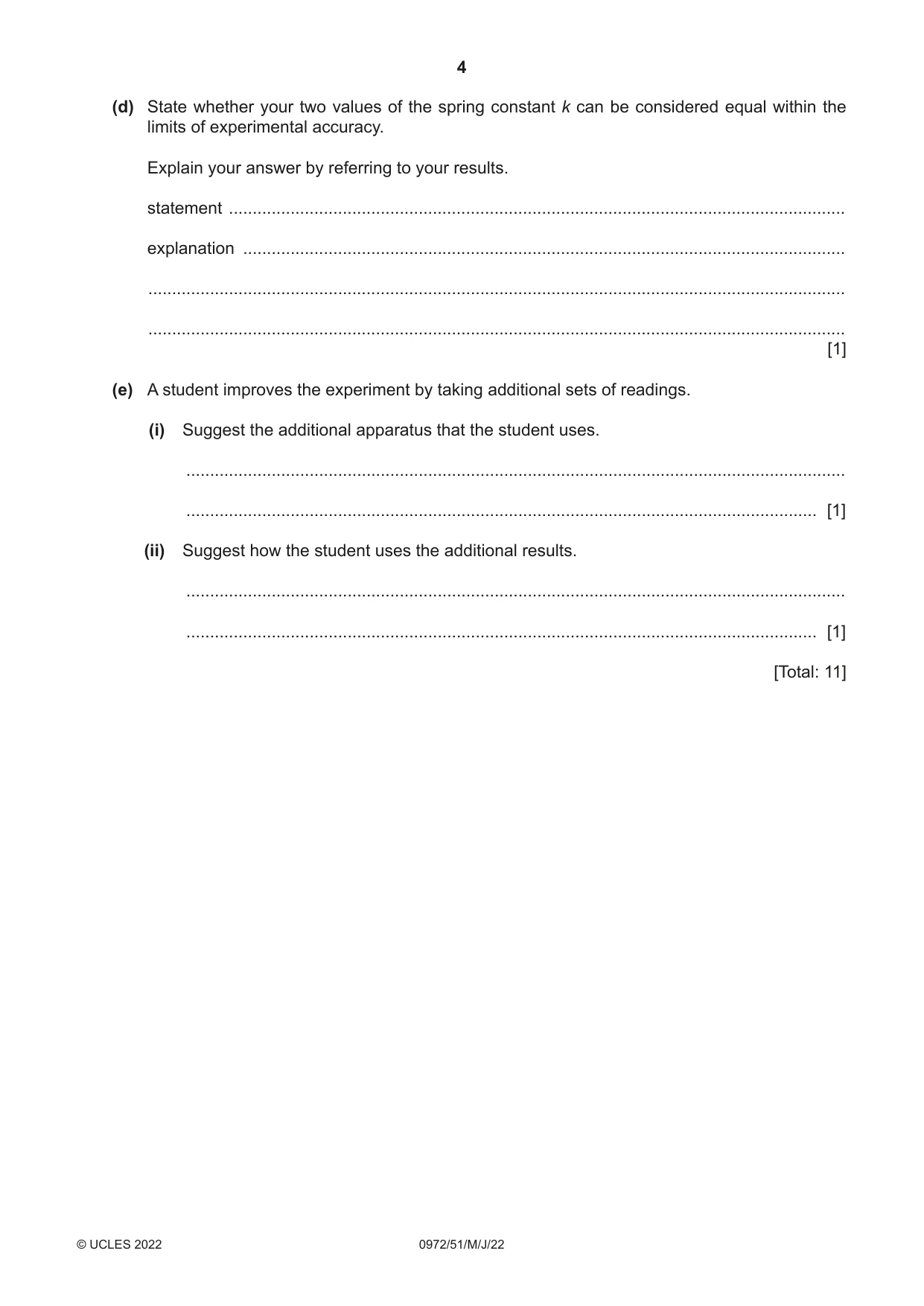 Cambridge IGCSE Physics (9-1) 0972 2022 May/June Paper 5 · Variant 1 question paper, page 4 of 16