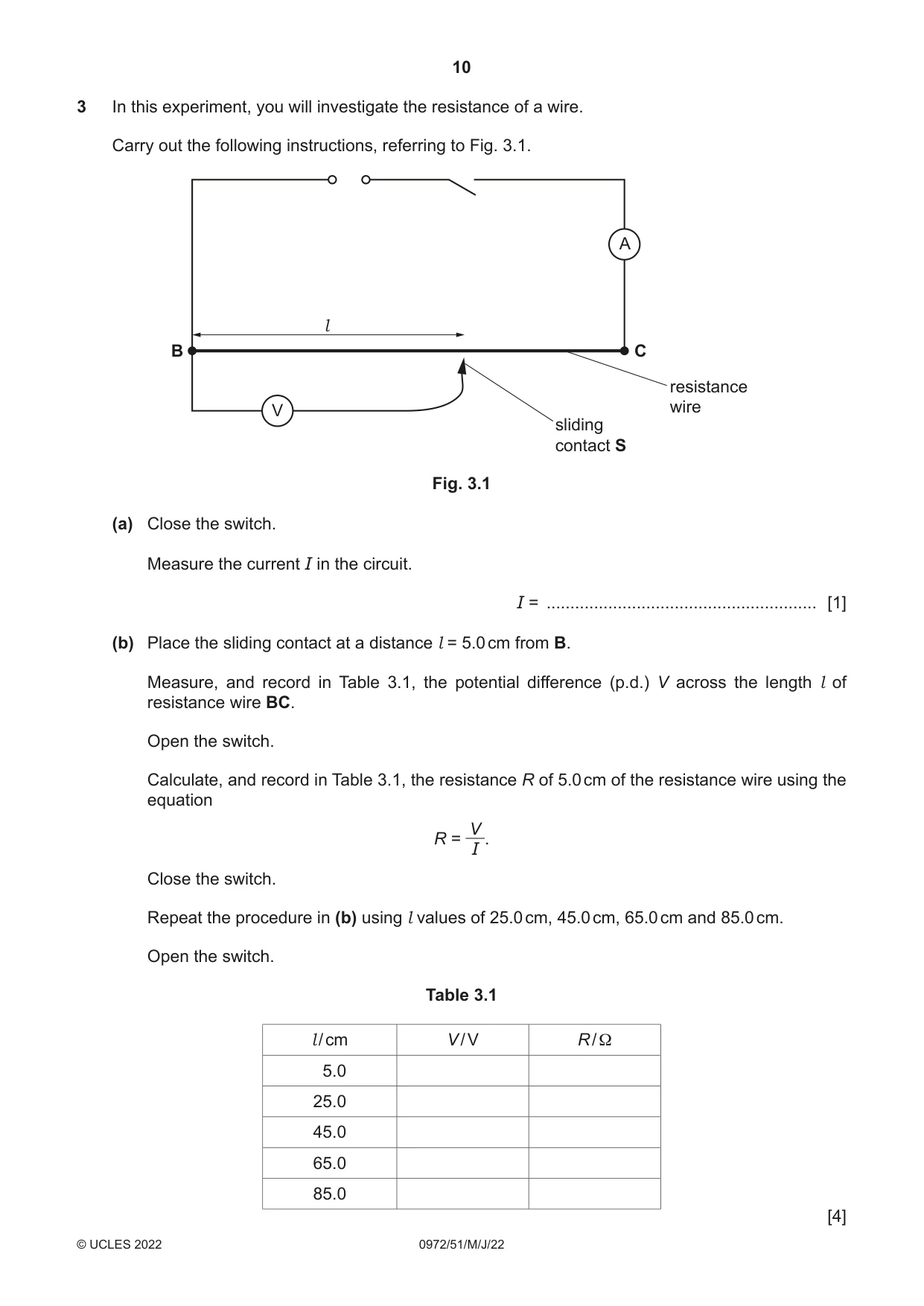 Cambridge IGCSE Physics (9-1) 0972 2022 May/June Paper 5 · Variant 1 question paper, page 10 of 16