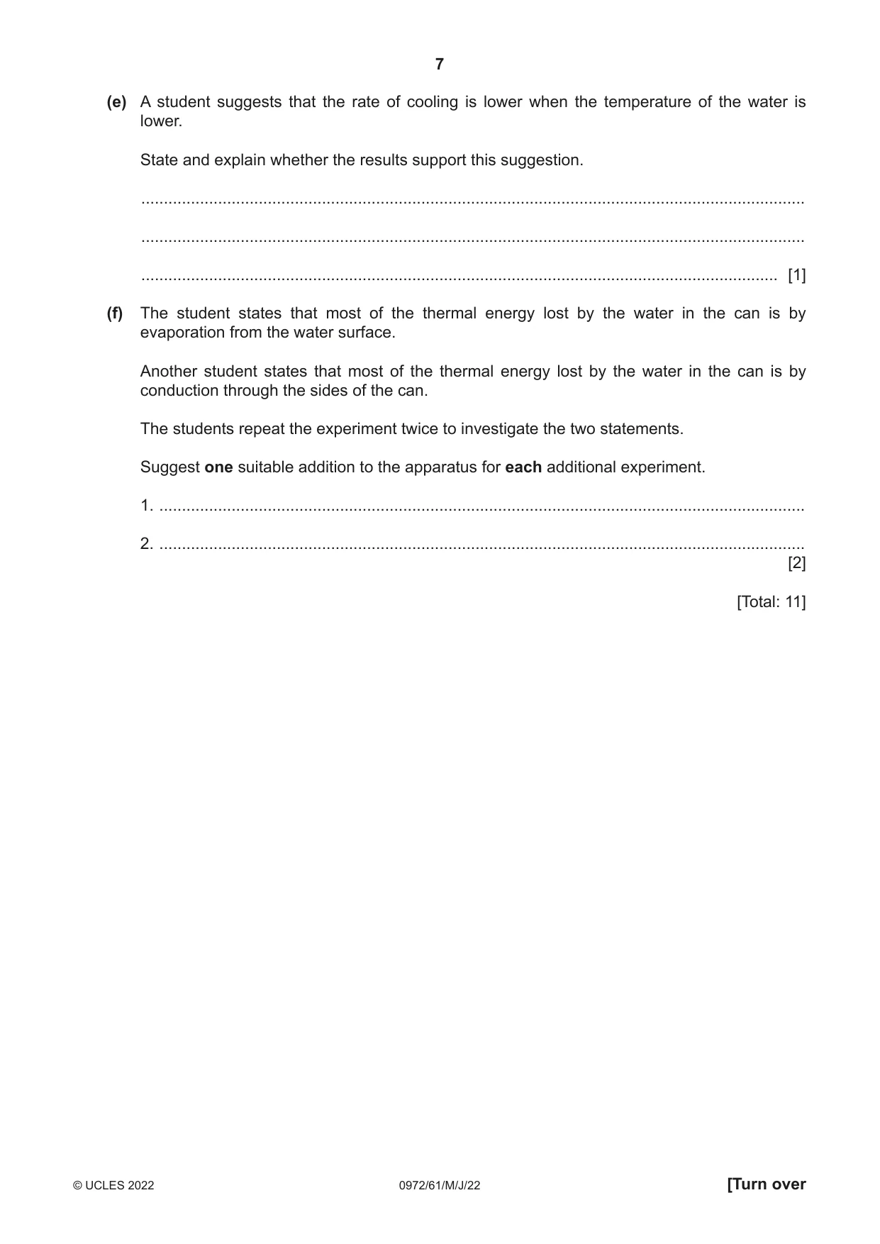 Cambridge IGCSE Physics (9-1) 0972 2022 May/June Paper 6 · Variant 1 question paper, page 7 of 12