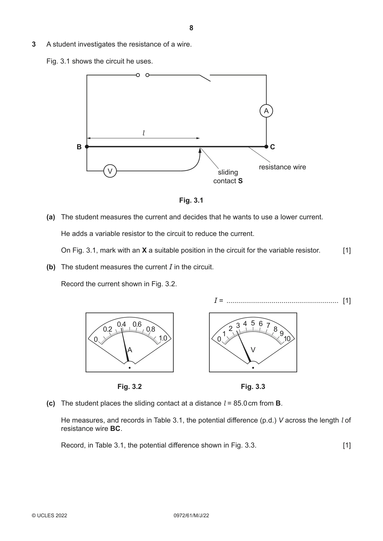 Cambridge IGCSE Physics (9-1) 0972 2022 May/June Paper 6 · Variant 1 question paper, page 8 of 12