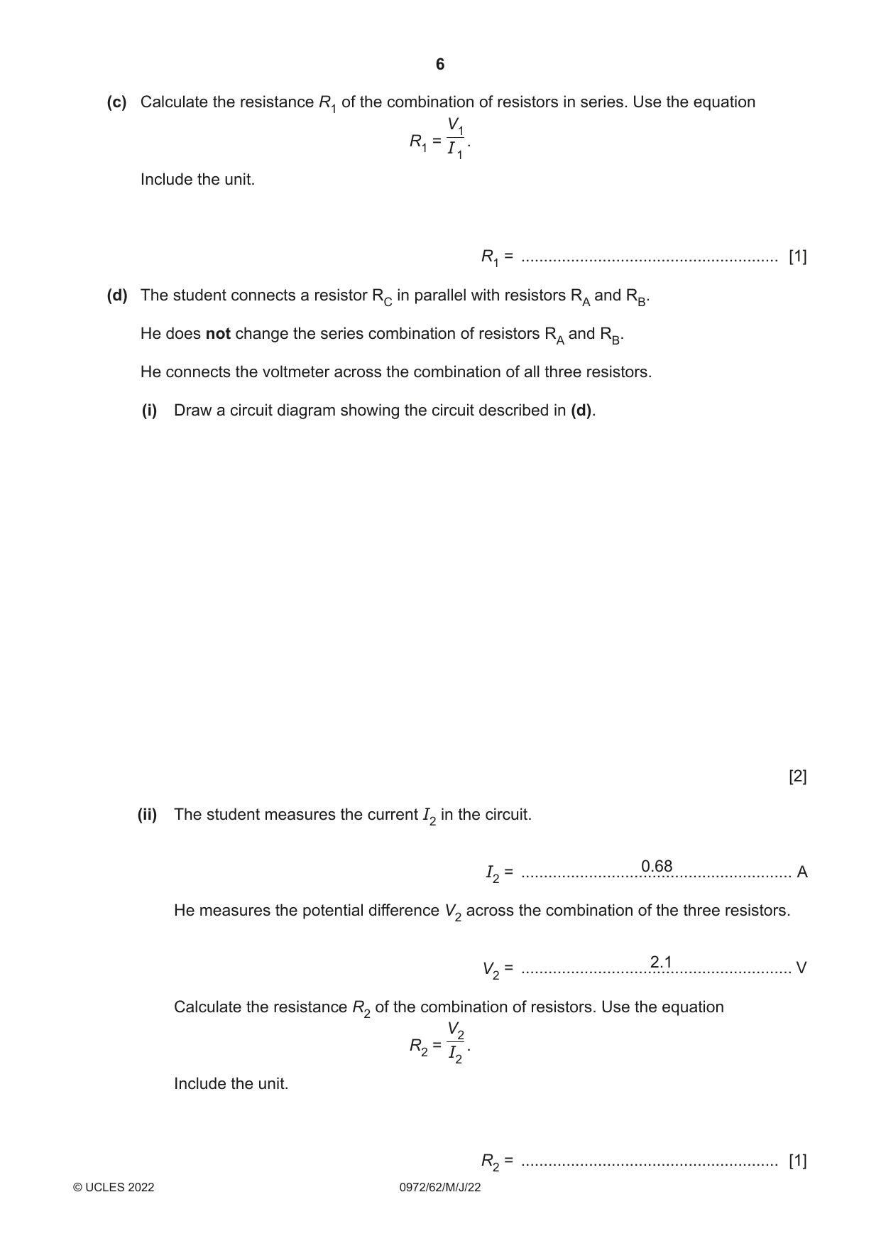 Cambridge IGCSE Physics (9-1) 0972 2022 May/June Paper 6 · Variant 2 question paper, page 6 of 12